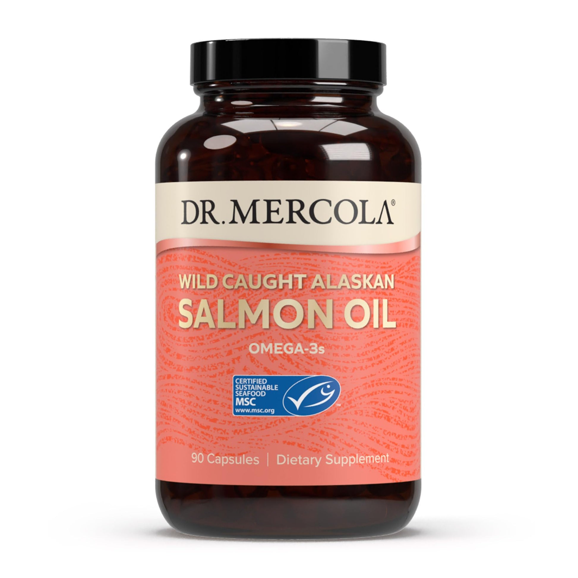 Dr. Mercola Salmon Oil Omega-3 Support Capsules, 3000 mg, Wild Caught Alaskan Sockeye, Non-GMO, 90 Capsules