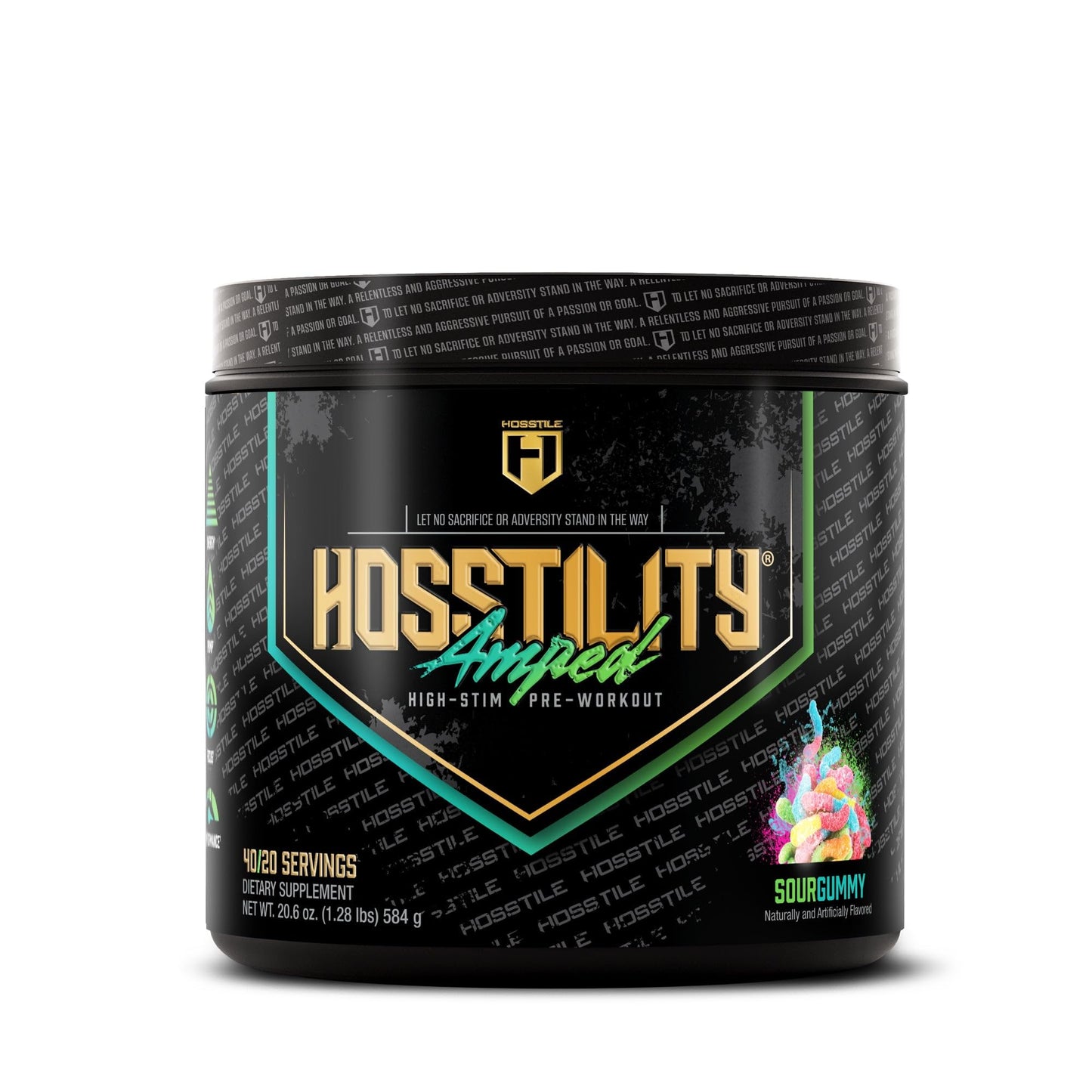 HOSSTILE Hosstility Amped High Stim Pre-Workout Powder, Sour Gummy, 40 Servings