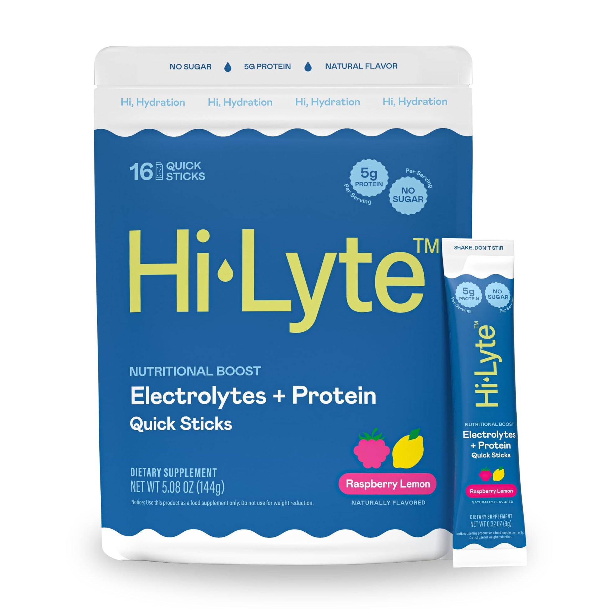 Hi-Lyte Electrolytes + Protein Quick Sticks Raspberry Lemon Powder 5.08 oz
