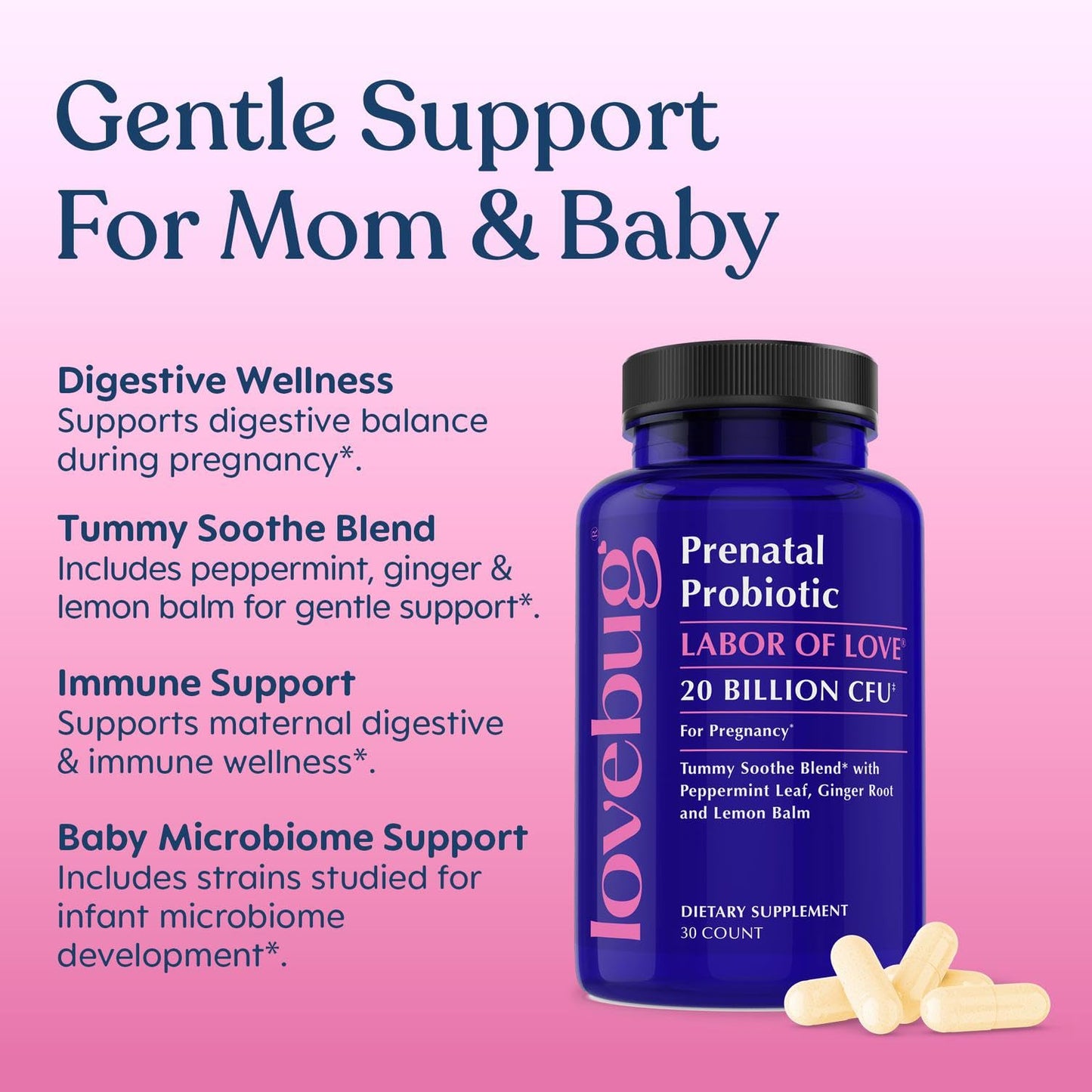 LOVEBUG Prenatal Probiotic Multi Strain 20 Billion CFU, 30 Capsules