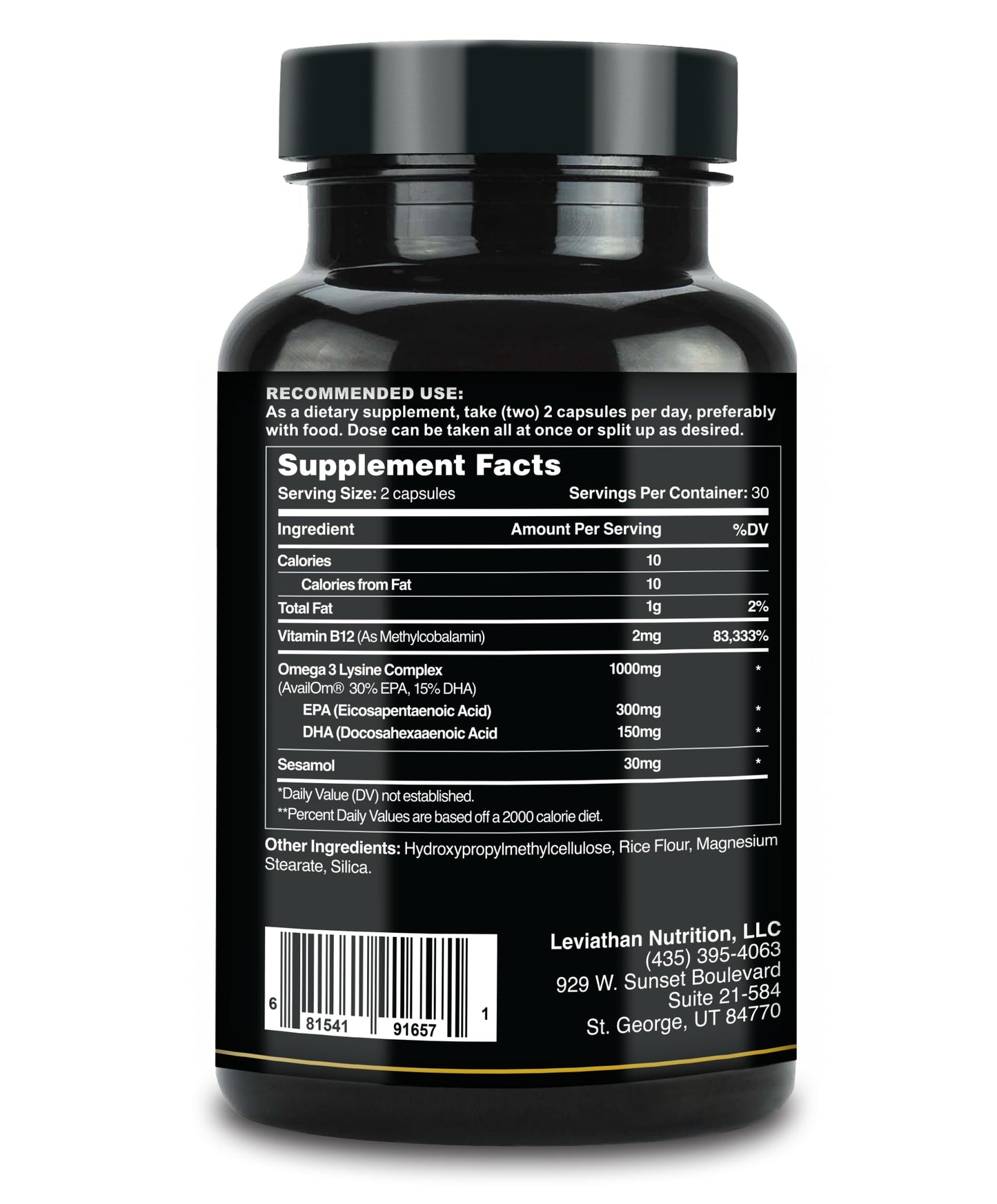 Leviathan Nutrition Fish Oil Omega-3 Capsules, 60 Count