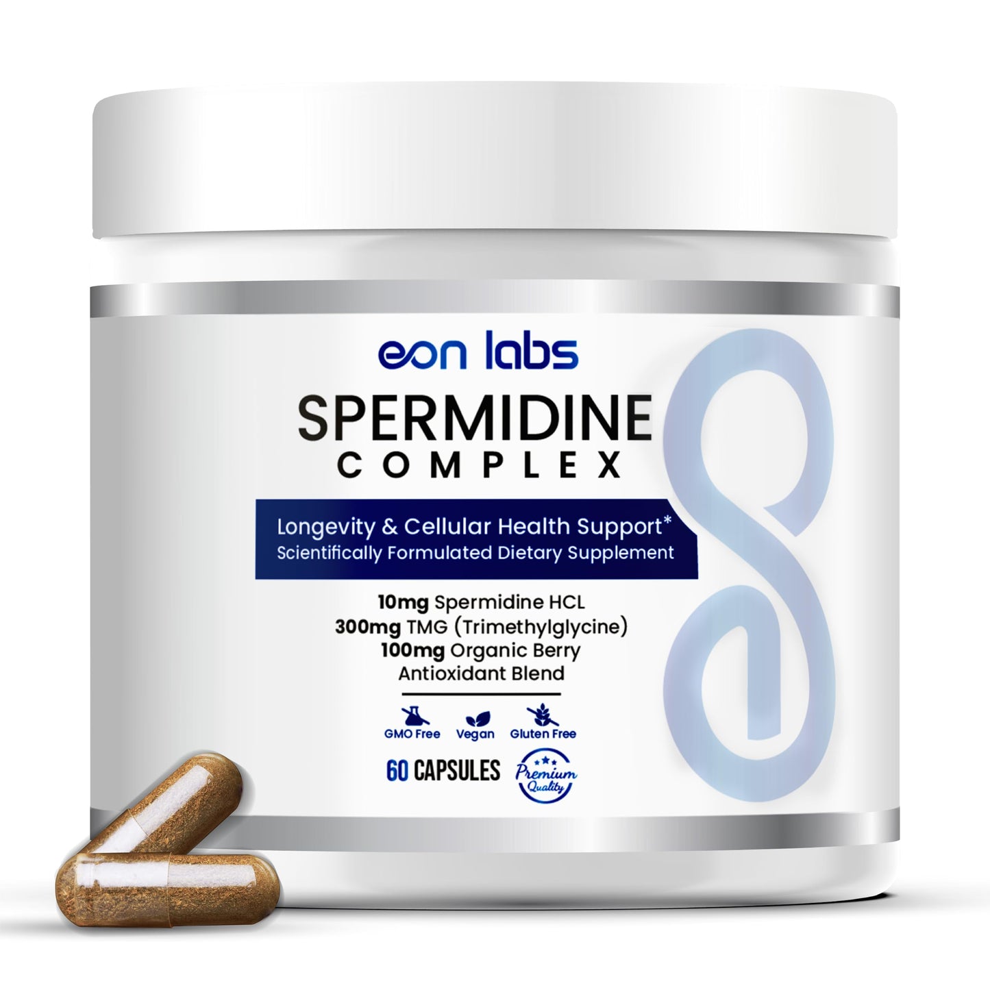 eon labs Spermidine Supplements for Men and Women 10 mg Spermidine HCl Complex with TMG & Organic Berry Antioxidants Cellular Health Support 60 Capsules