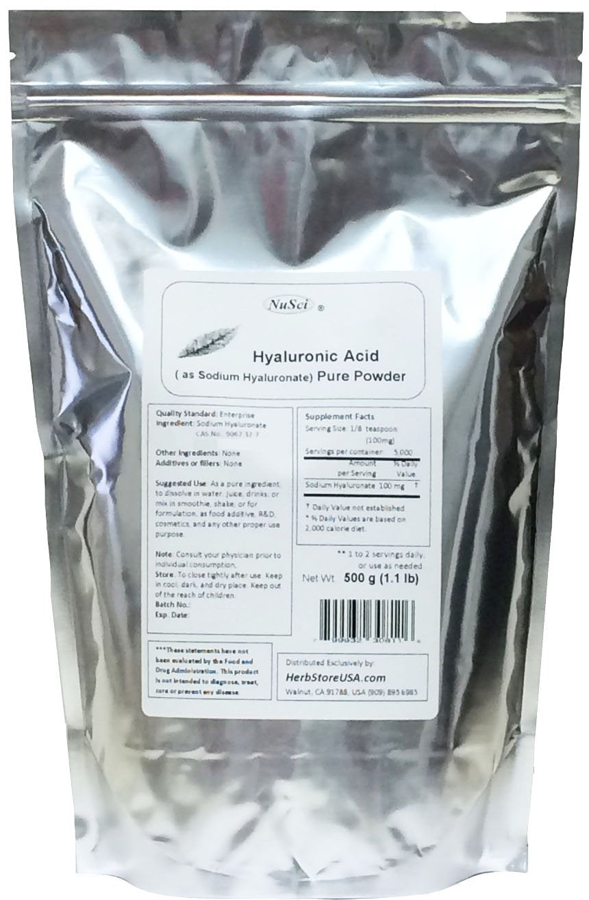 NuSci Hyaluronic Acid Sodium Hyaluronate Powder, 500 Grams (17.637 oz)