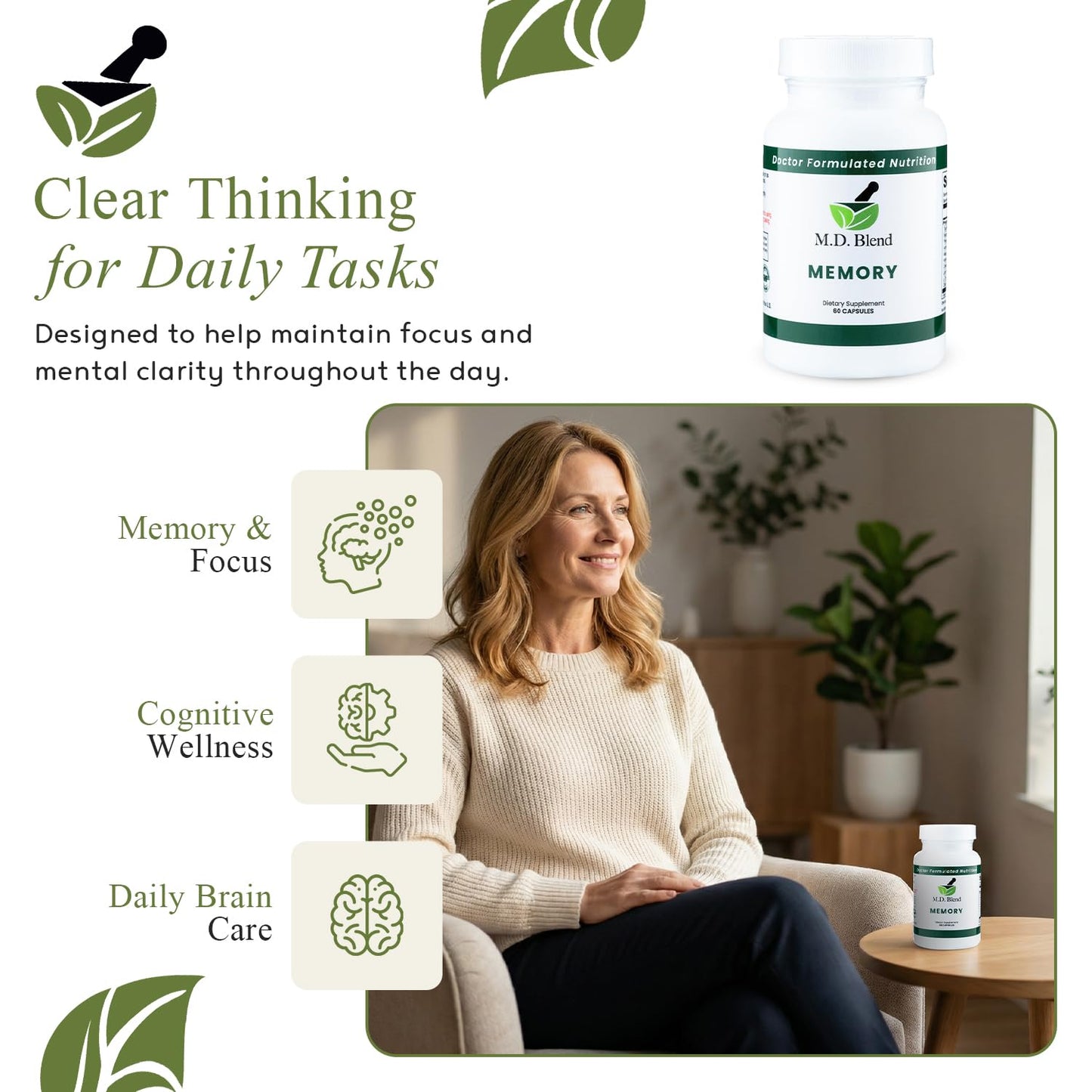 M.D. Blend Brain Support for Memory and Focus, 180 Capsules