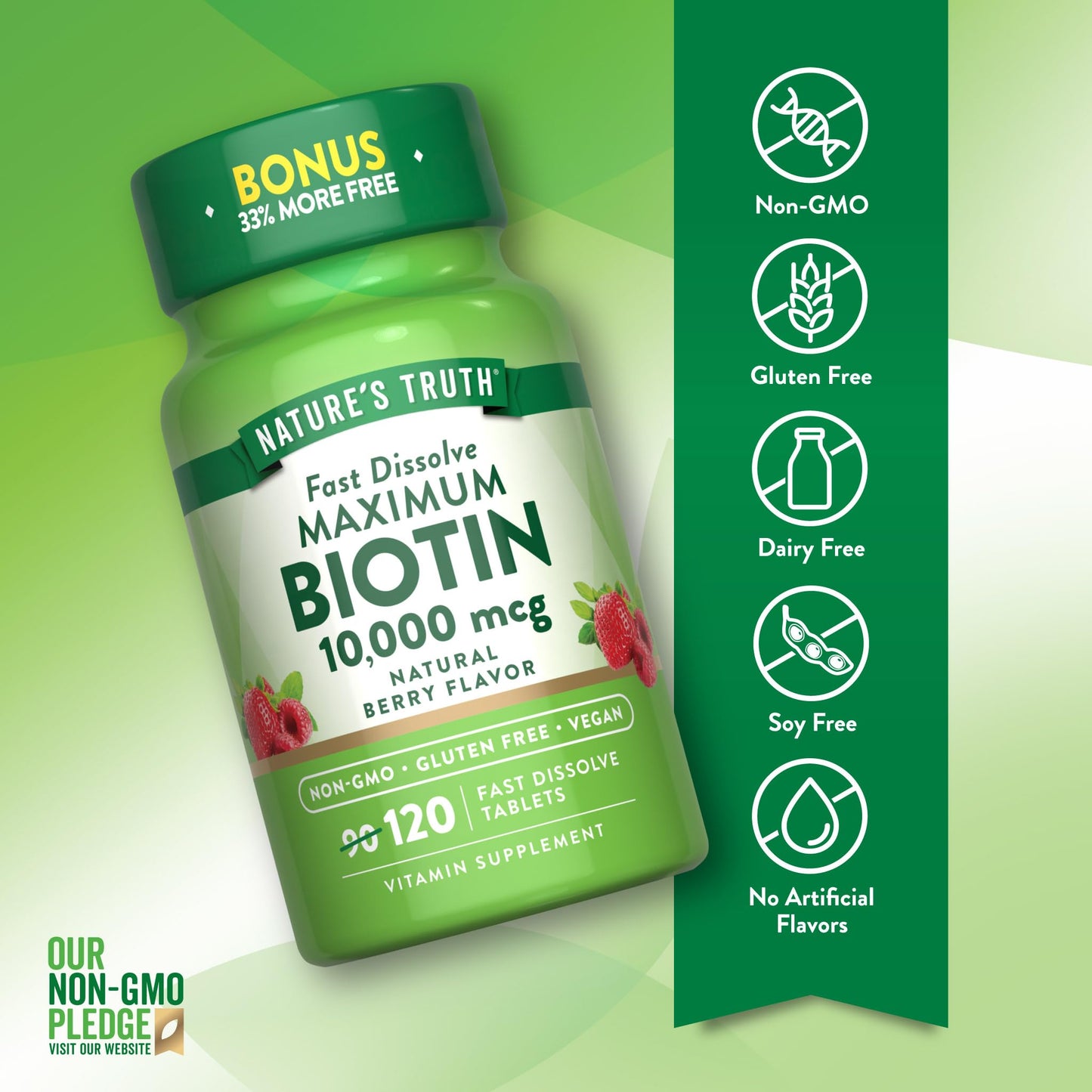 Nature's Truth Biotin 10000mcg Fast Dissolve Tablets, 120 Count