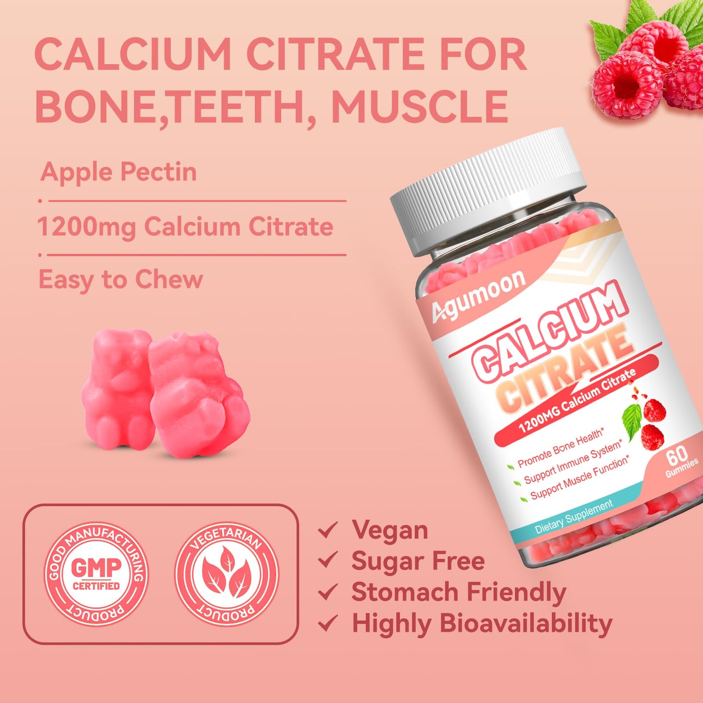 Agumoon Calcium Citrate Gummies 1200mg, 60 Gummies
