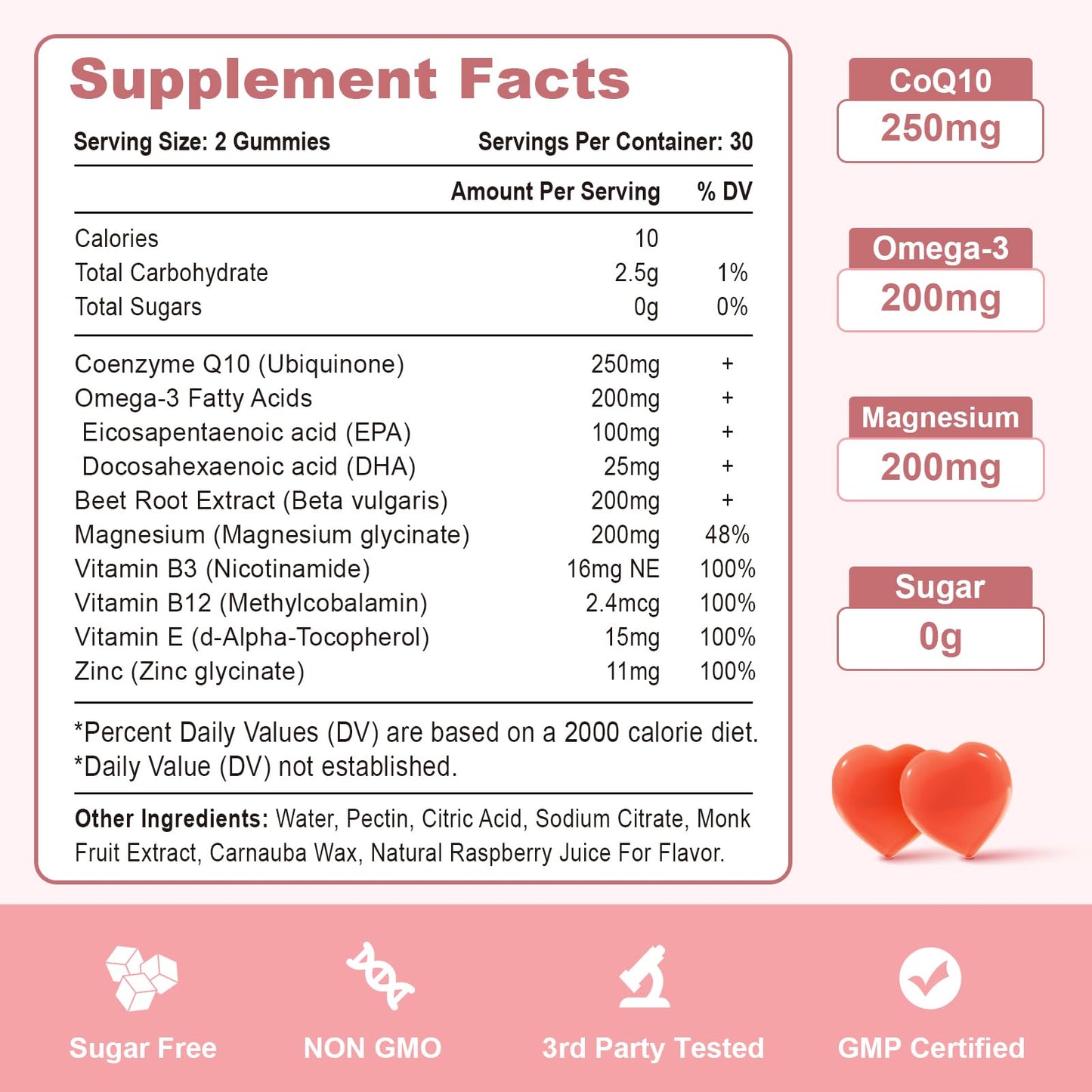 Vazatisi CoQ10 Gummies 250 mg with Omega-3 & Vitamin B3, Raspberry Flavor, 60 Count
