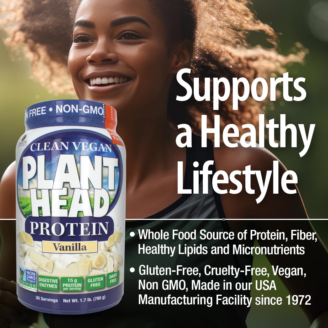 Genceutic Naturals Plant Head Real Meal Protein Powder, Vanilla Flavor, 27.2 oz