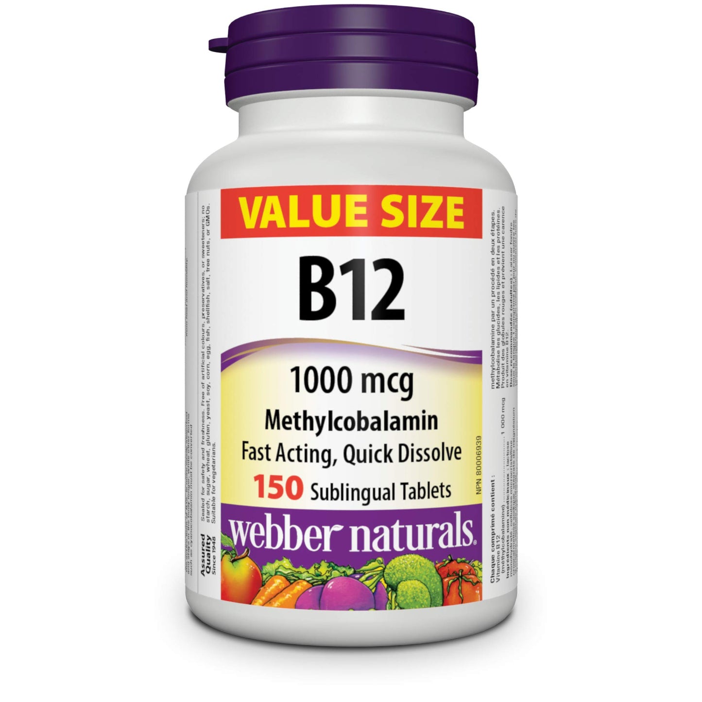 Webber Naturals Vitamin B12 1000 mcg Methylcobalamin Sublingual Tablets, 150 Tablets