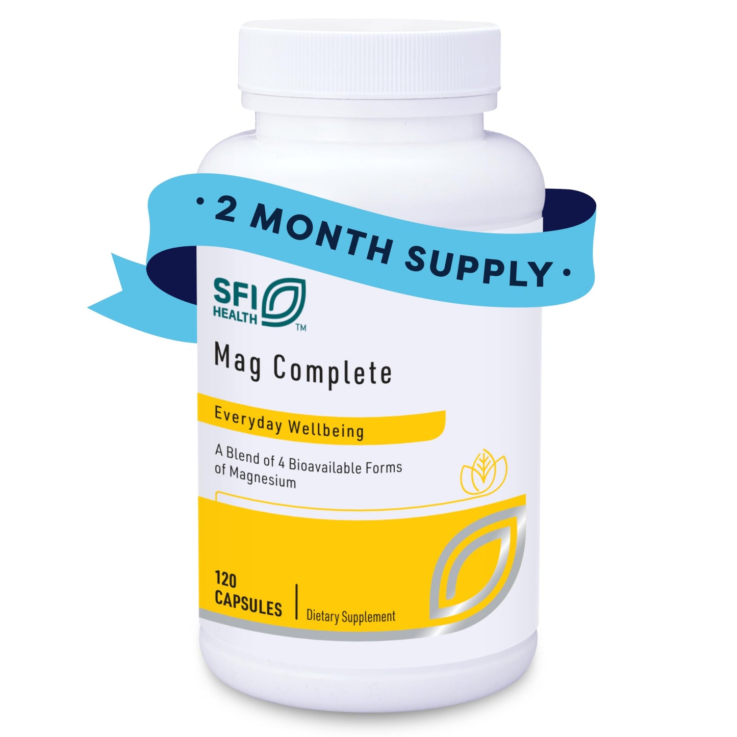 SFI Health Mag Complete Magnesium Complex Supplement with Bioavailable Magnesium Succinate, Taurinate, Malate & Citrate Capsules, 120 Count