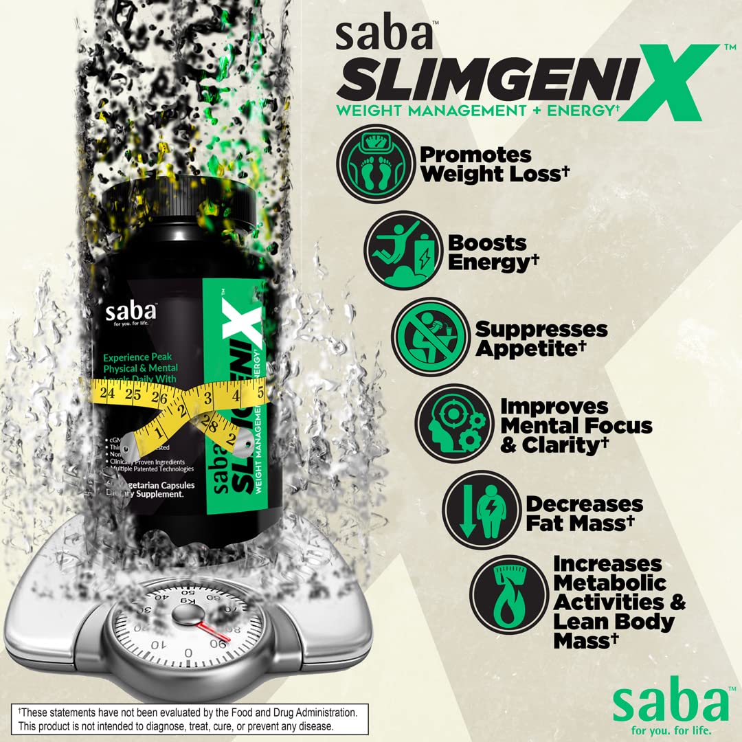 Saba SlimGenix Thermogenic Metabolism & Belly Fat Burning with CapsiMax®, ForsLean® & Chromium, 60 Capsules