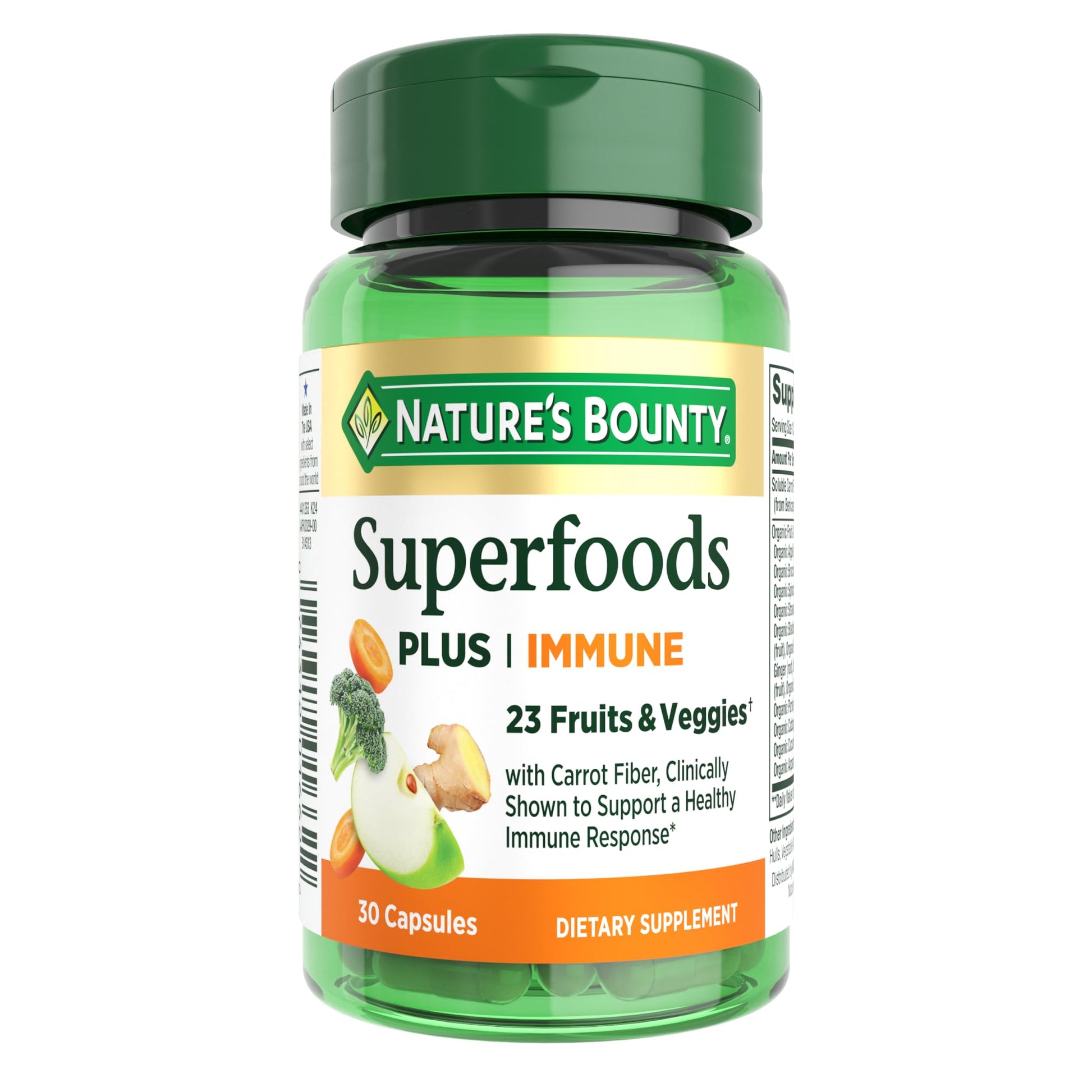 Nature's Bounty Superfoods Plus Immune for Immune Support plus Fruits and Vegetables Supplement Caplets, 30 Count