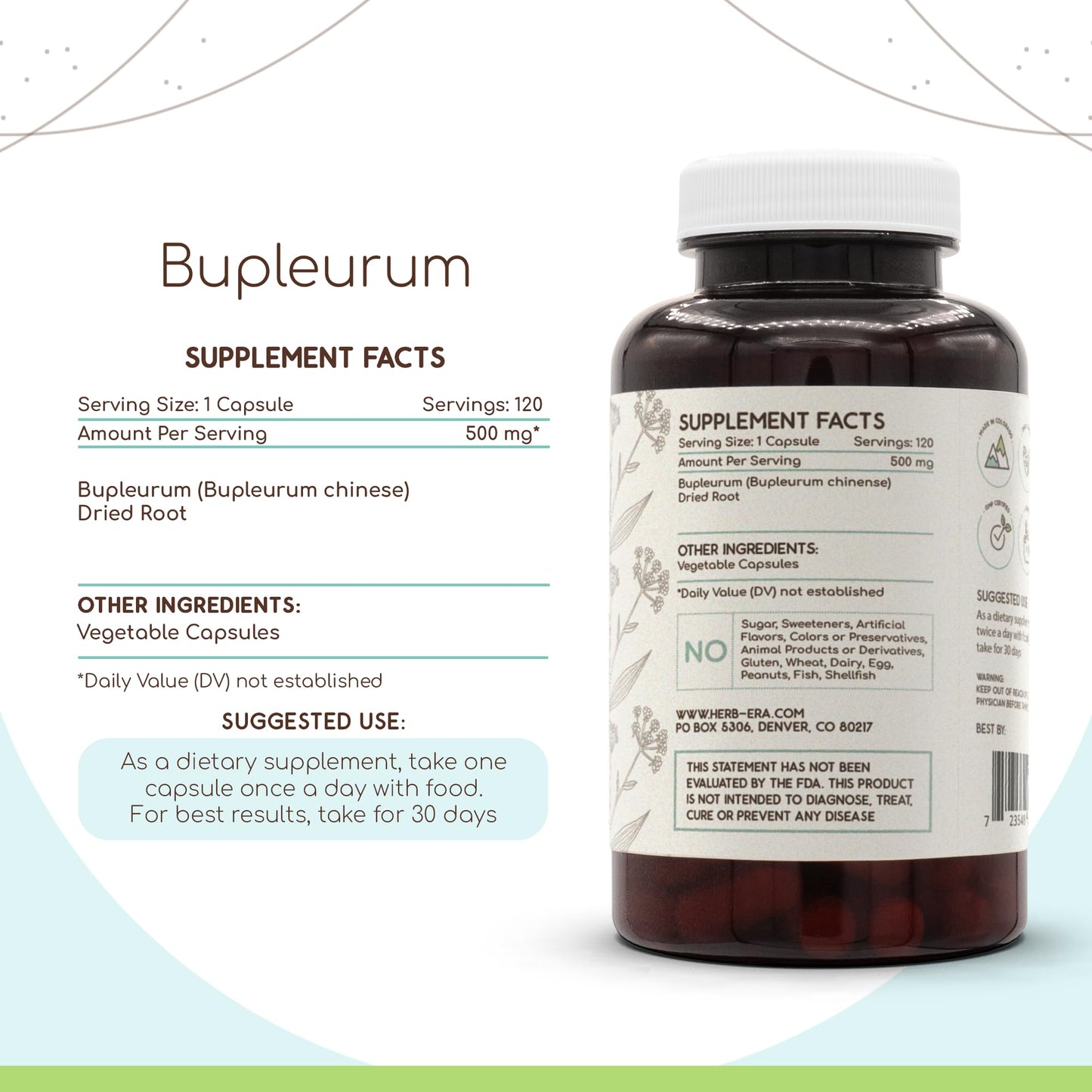 HerbEra Bupleurum 500 mg Capsules, 120 Count