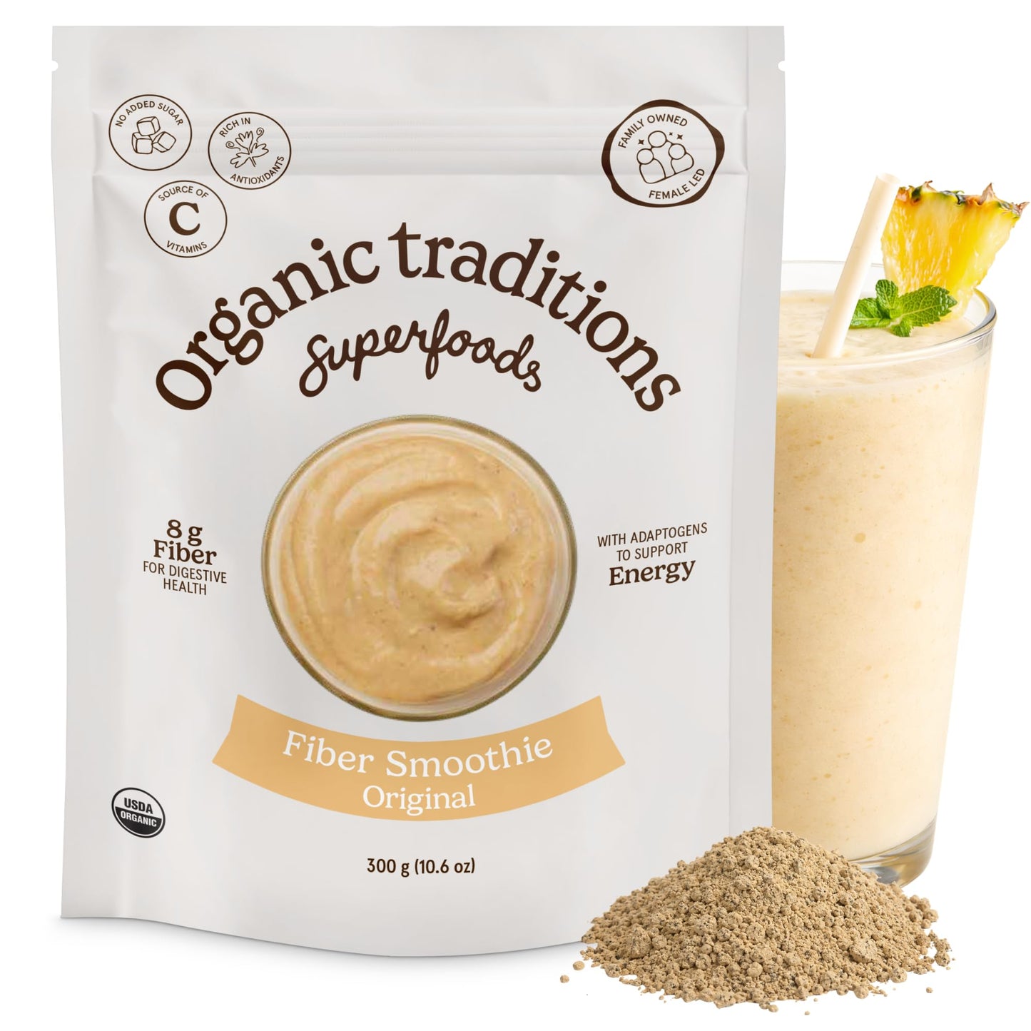 Organic Traditions Fiber Smoothie Original Prebiotic Powder, 10.6 oz
