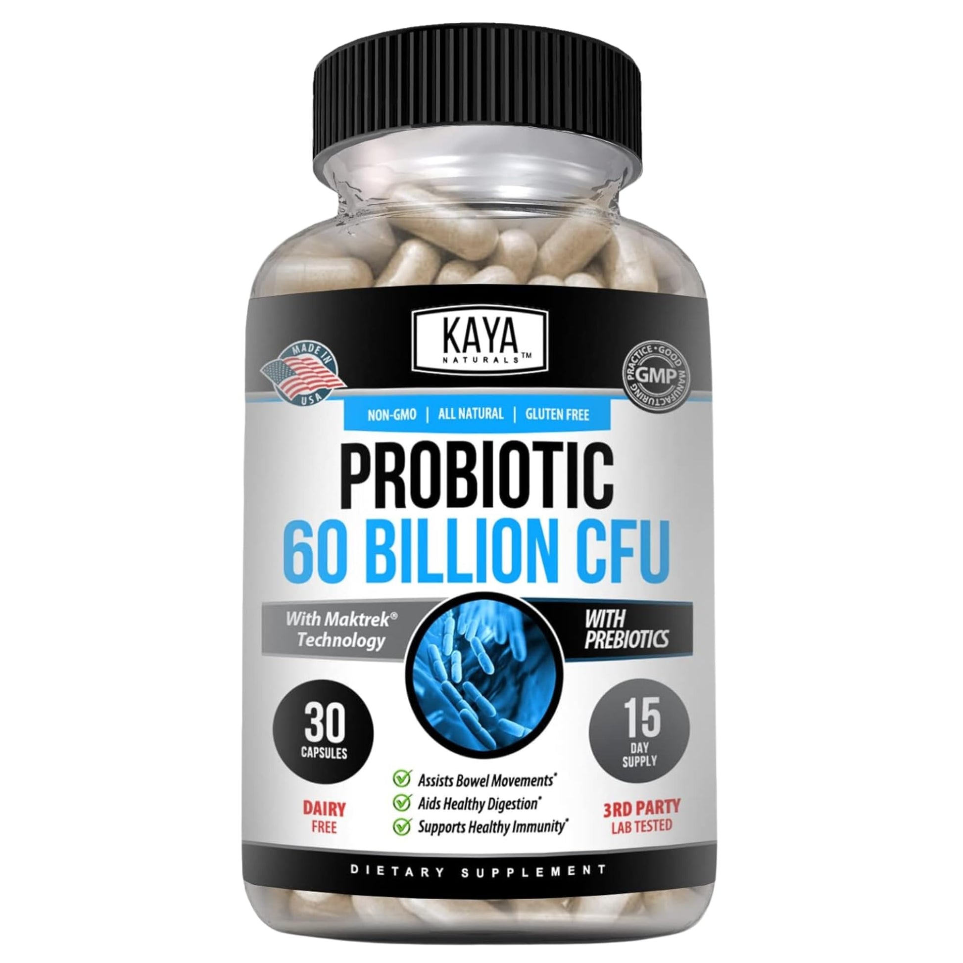 Kaya Naturals Probiotic 60 Billion CFU Vegetable Capsules, 30 Count