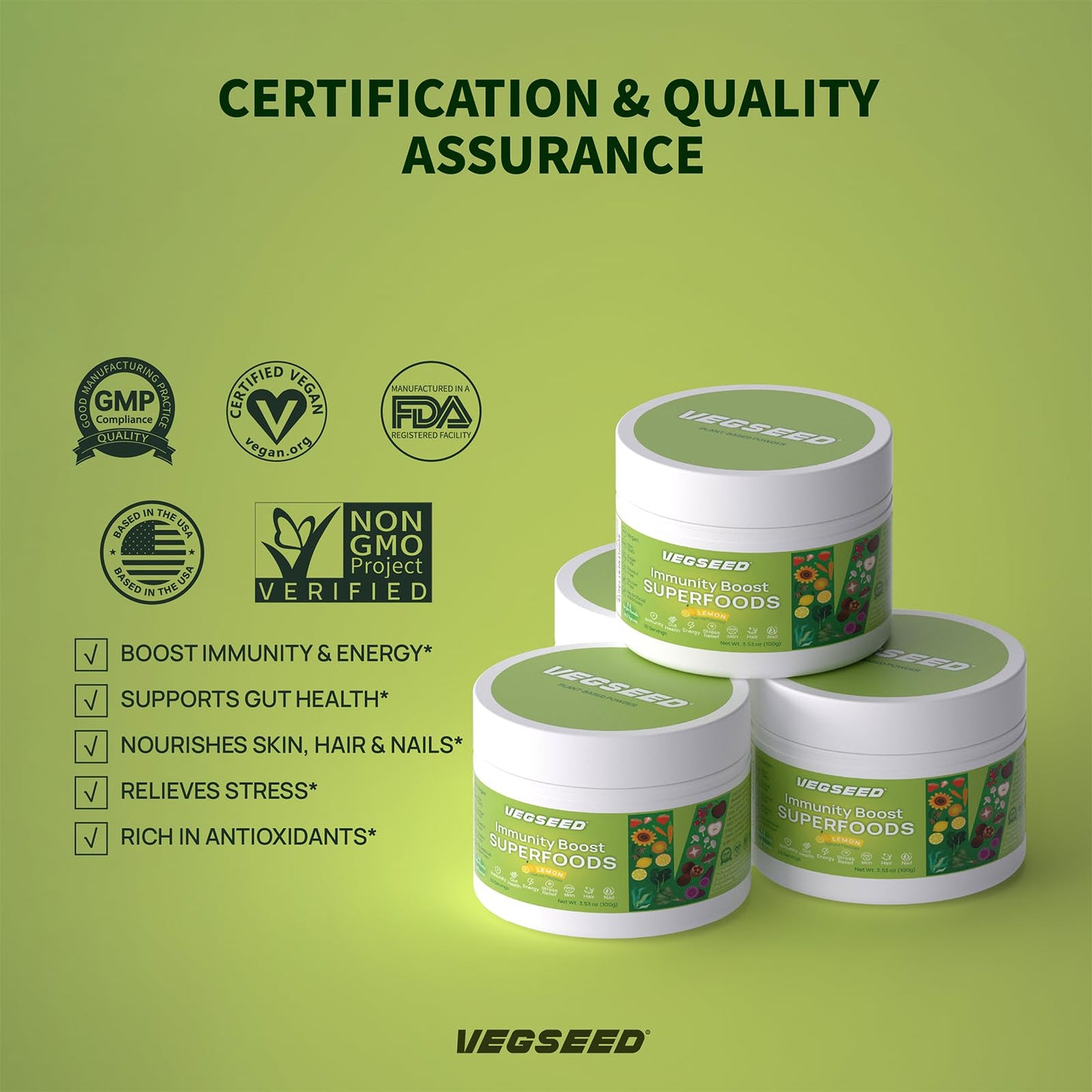 vegsseed Immunity Greens Superfoods Powder 3.53 Ounce