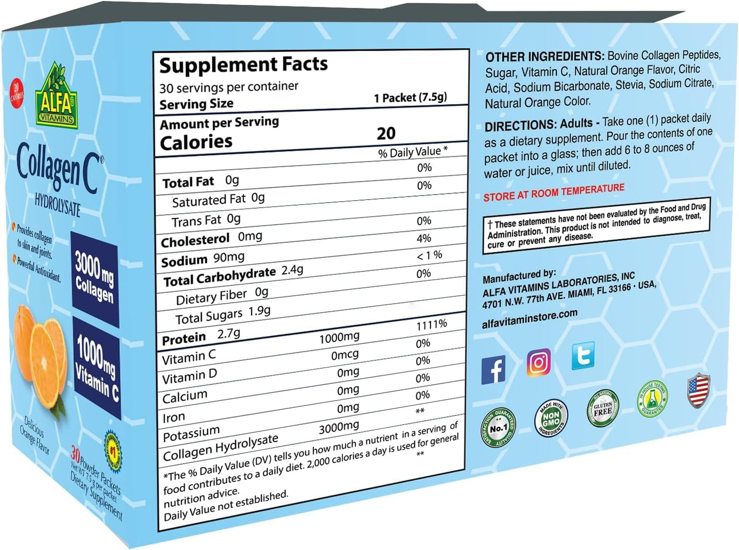 ALFA VITAMINS Collagen C Peptides Hydrolysate Powder 15.8733 oz, 2 Pack