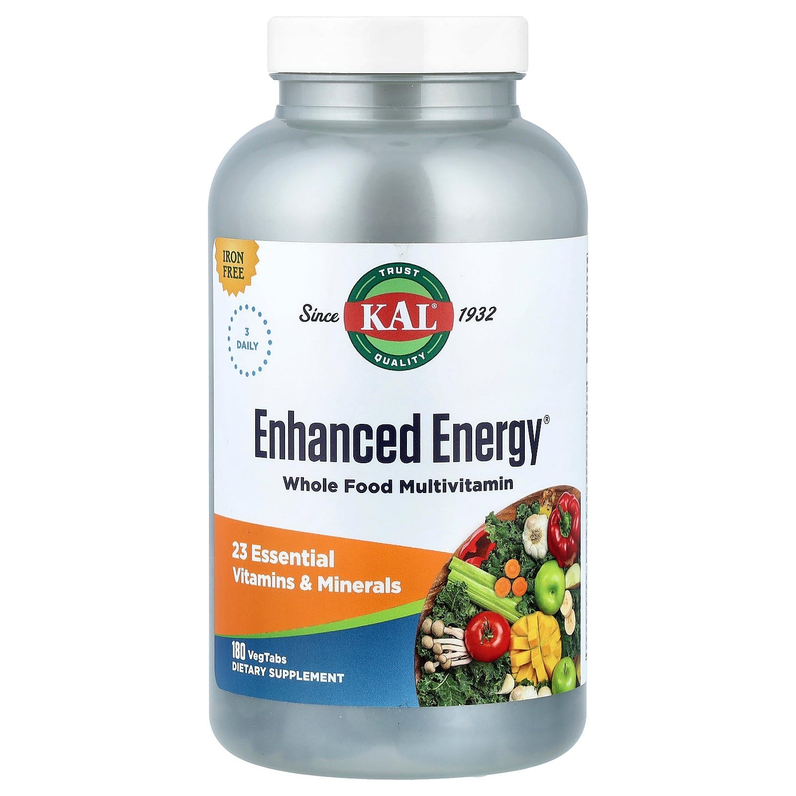 KAL Enhanced Energy Iron Free Multivitamin Vegetarian Tablets 180 Tablets