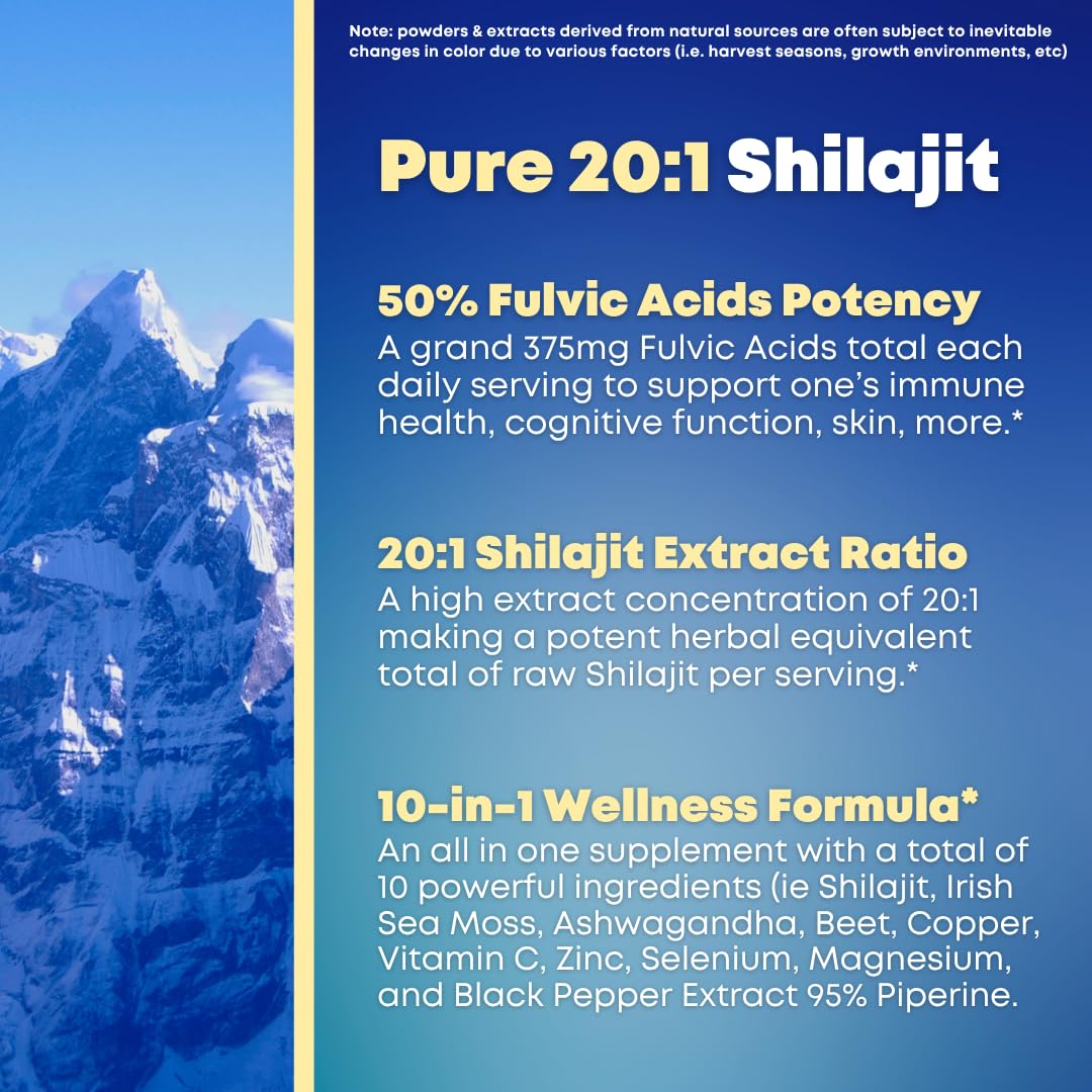 SOLNUVI Shilajit Pure Himalayan Organic Capsules 180 Count