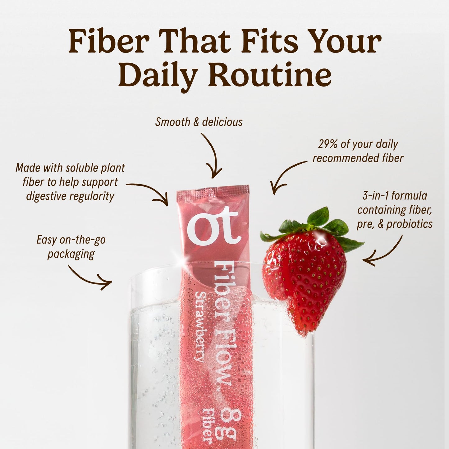 Organic Traditions Fiber Flow Strawberry Daily Fiber Supplement Powder, 4