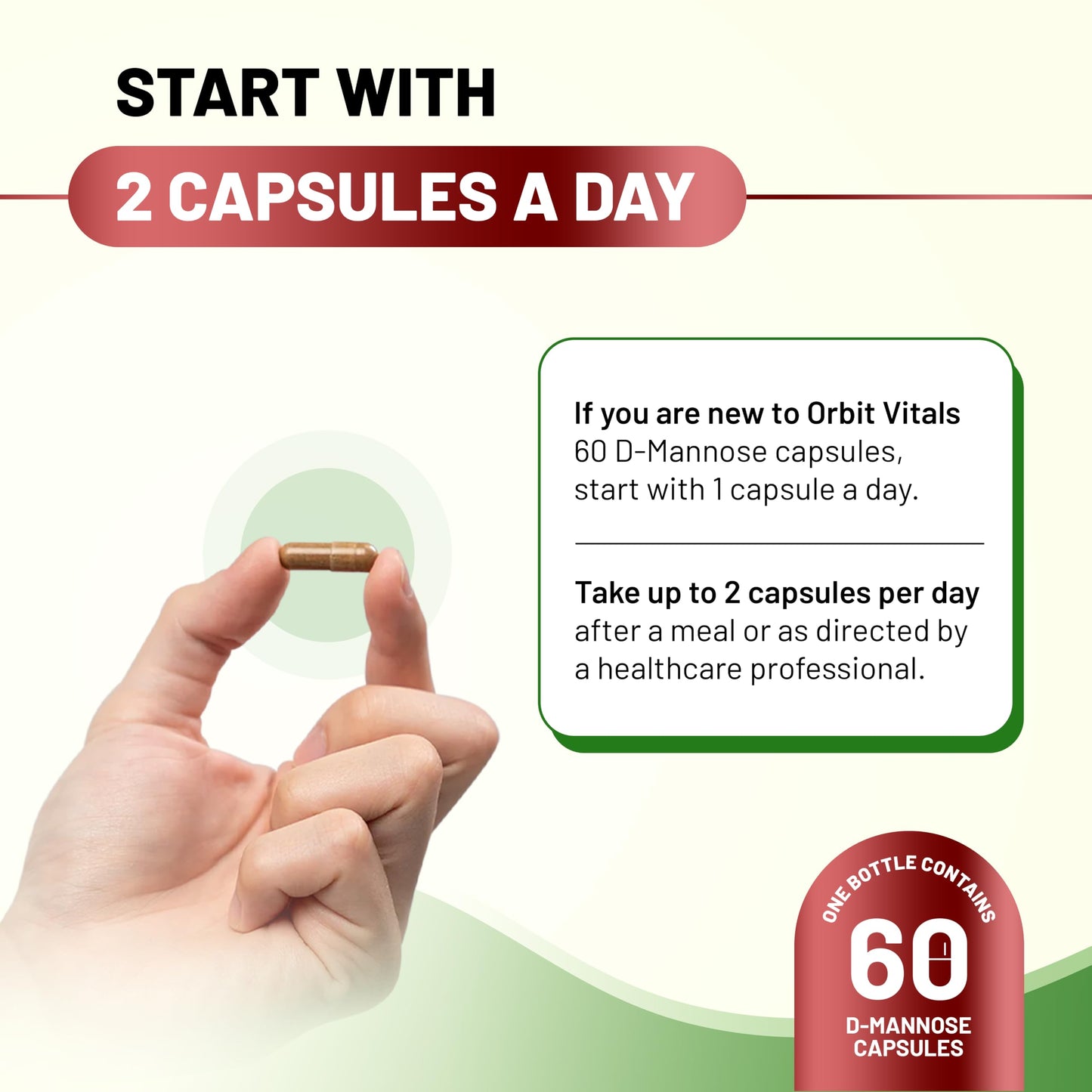 Orbit Vitals D-Mannose with Cranberry, Dandelion & Hibiscus Extract Aids in Bladder, Urinary Tract Support, Flush Impurities, Ultra Absorption Gluten Free & Non GMO, 60 Capsules