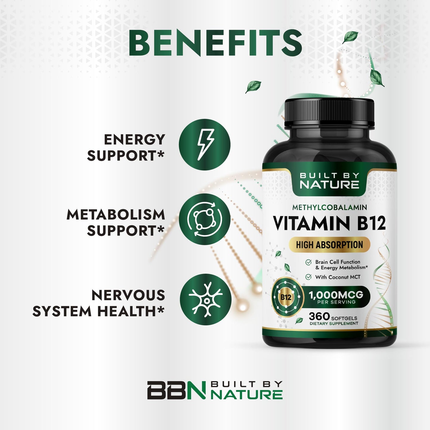 Built by Nature Vitamin B12 1000 mcg Methylcobalamin Softgels 360 Count