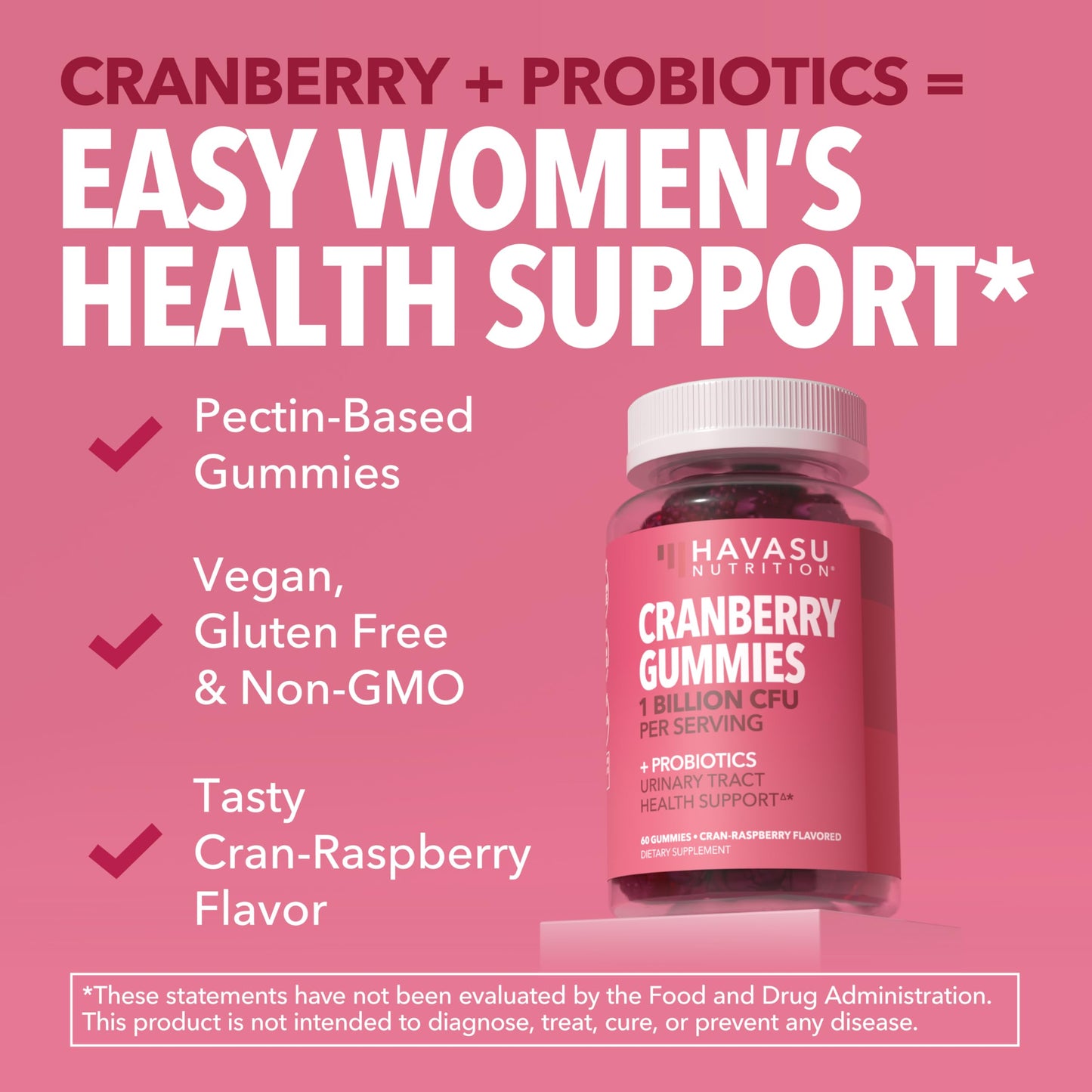 HAVASU NUTRITION Cranberry Probiotic Gummies, Cran-Raspberry, 60 Gummies