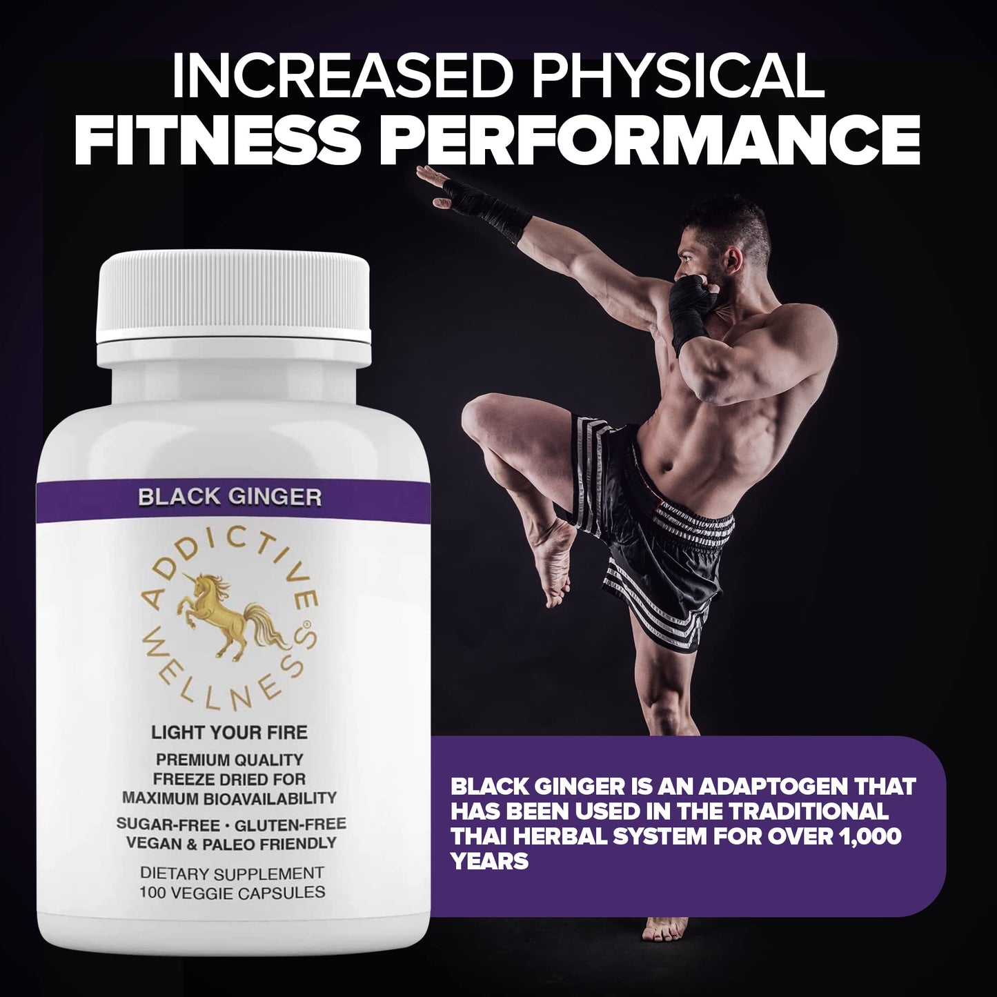 Addictive Wellness Black Ginger for Men, Energy & Stamina Capsules, 100 Count