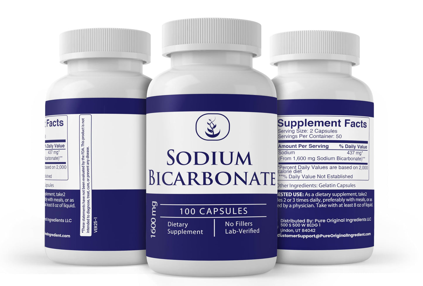 PURE ORIGINAL INGREDIENTS Sodium Bicarbonate Capsules 100