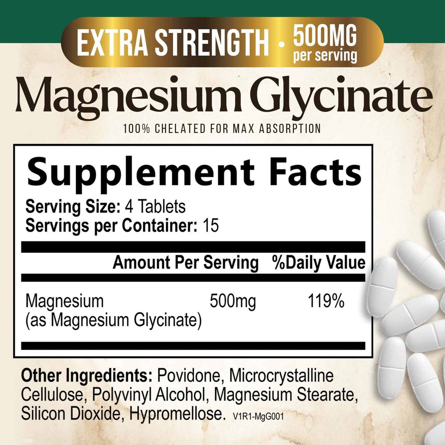 Nature's Peak Magnesium Glycinate 500mg Tablet, 60 Count