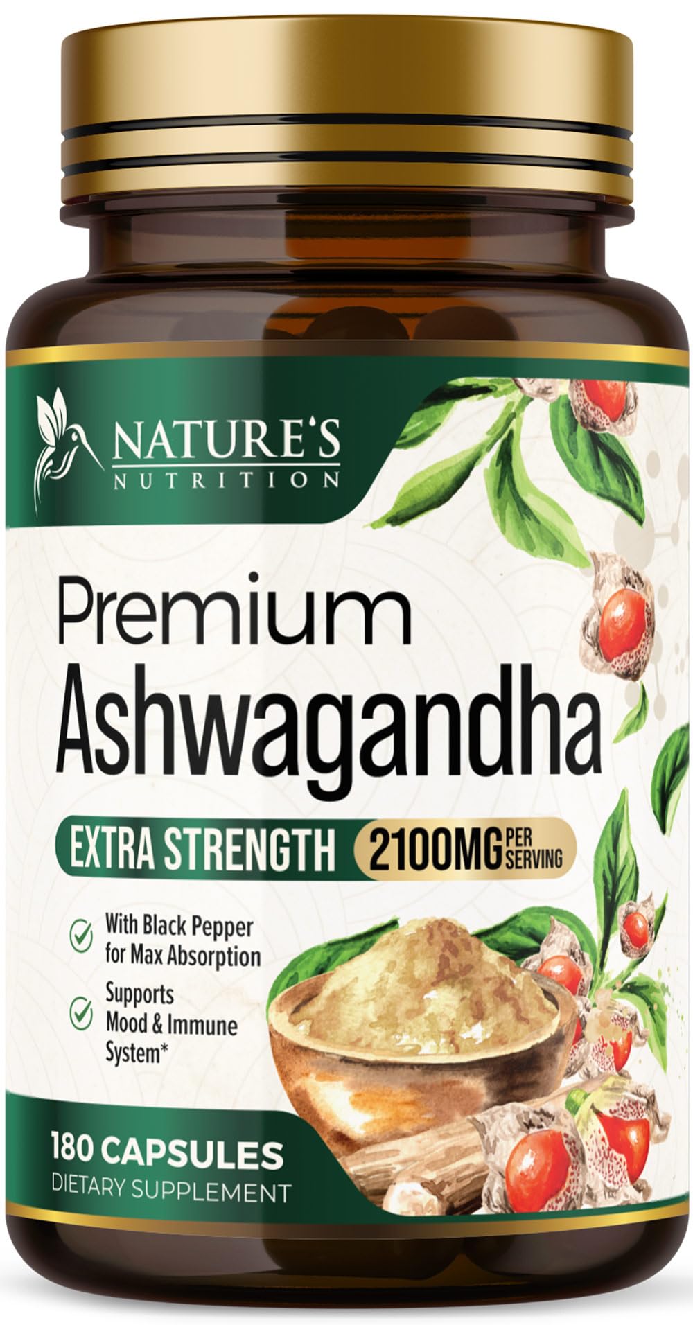 Nature's Nutrition Ashwagandha Capsules, 180 Count