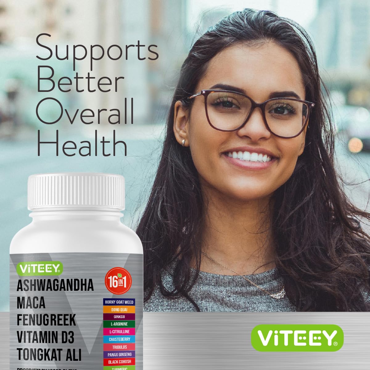 Viteey Ashwagandha Maca Fenugreek Supplement with Tongkat Ali – Drive, Passion & Energy Support for Men & Women – Mood, Calm & Stress Support, 60 Capsules