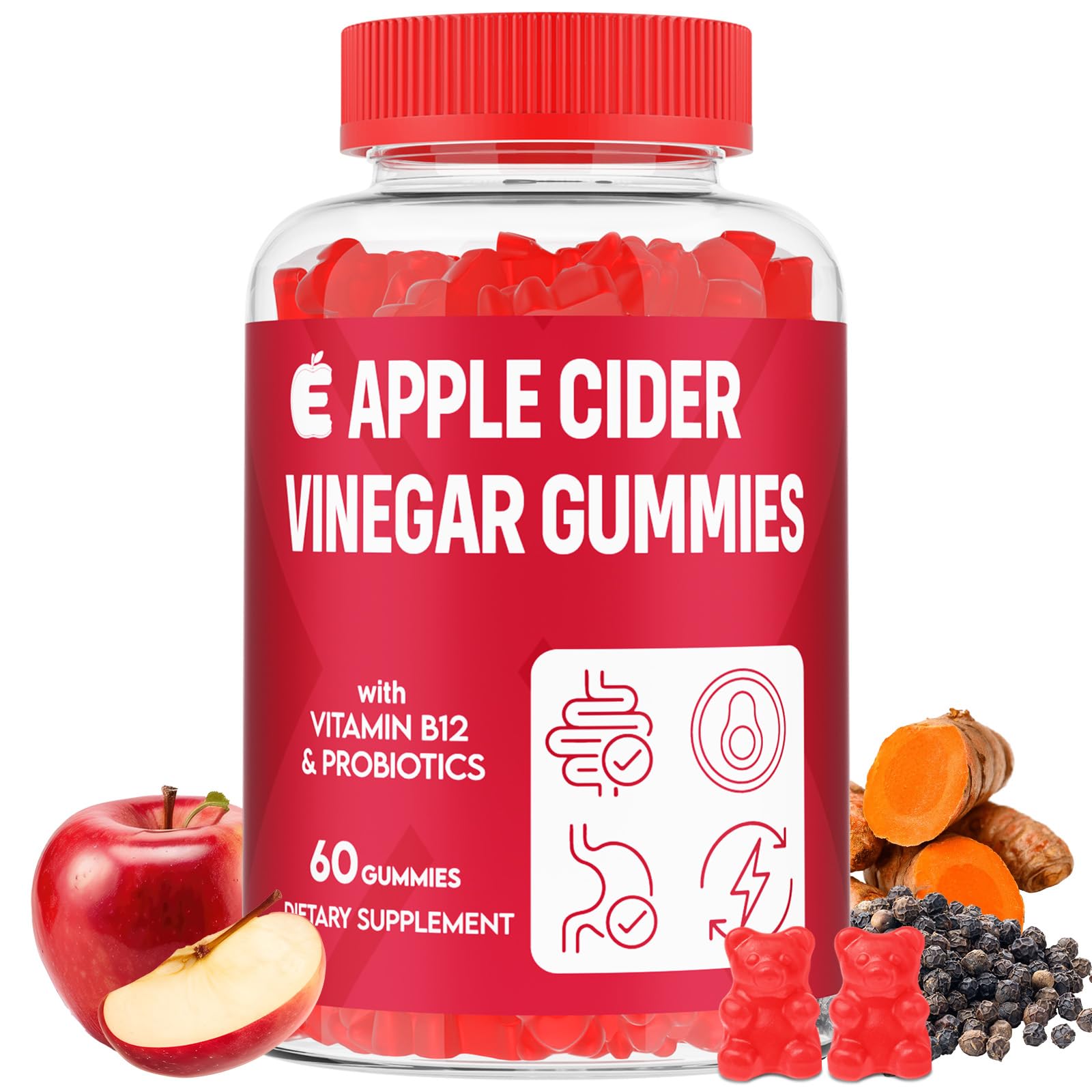 YEKBYOE Apple Cider Vinegar Gummies 2000mg with Mother, 60 Count