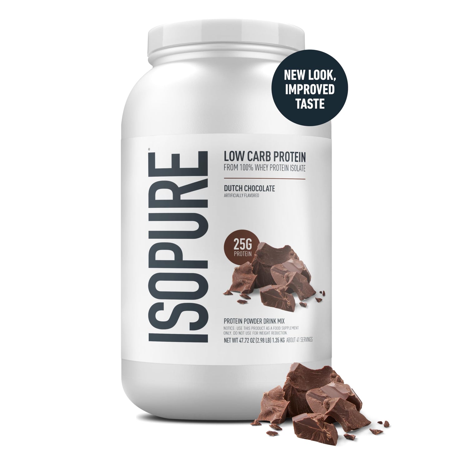Isopure Low Carb 100% Pure Whey Isolate Protein Powder, Dutch Chocolate, 3 lb, 48 Servings