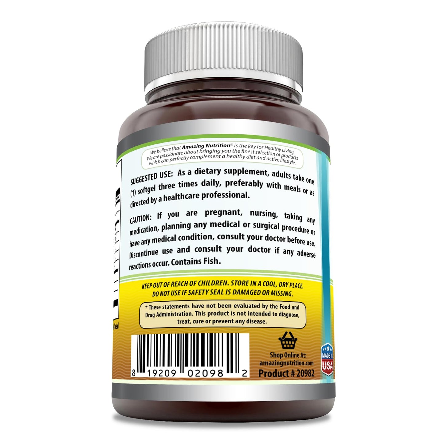Amazing Nutrition Omega Fish Oil 1000 mg Softgel 200 Count