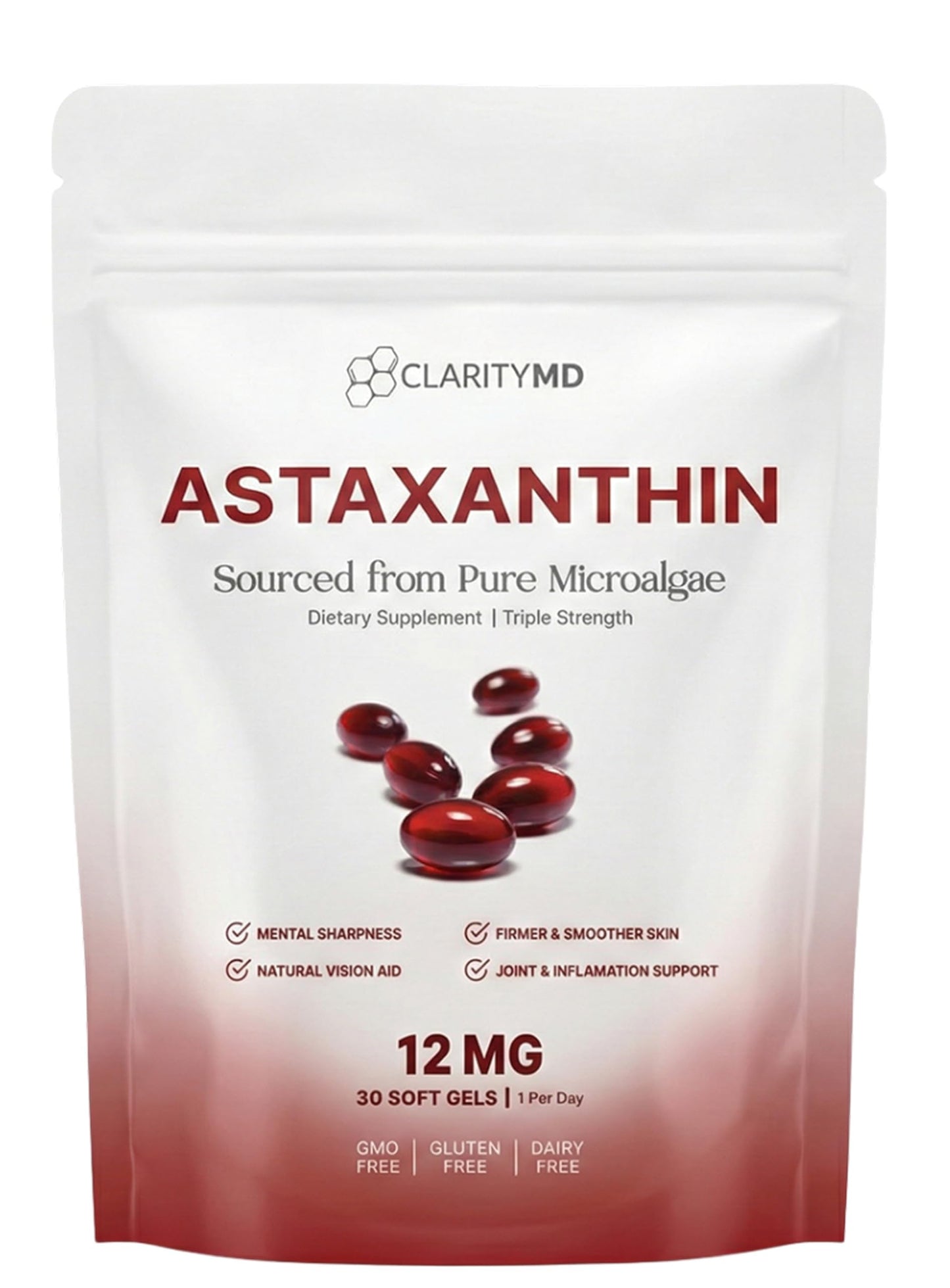 ClarityMD Astaxanthin 12mg Antioxidants Supplement Softgels, 30 Count