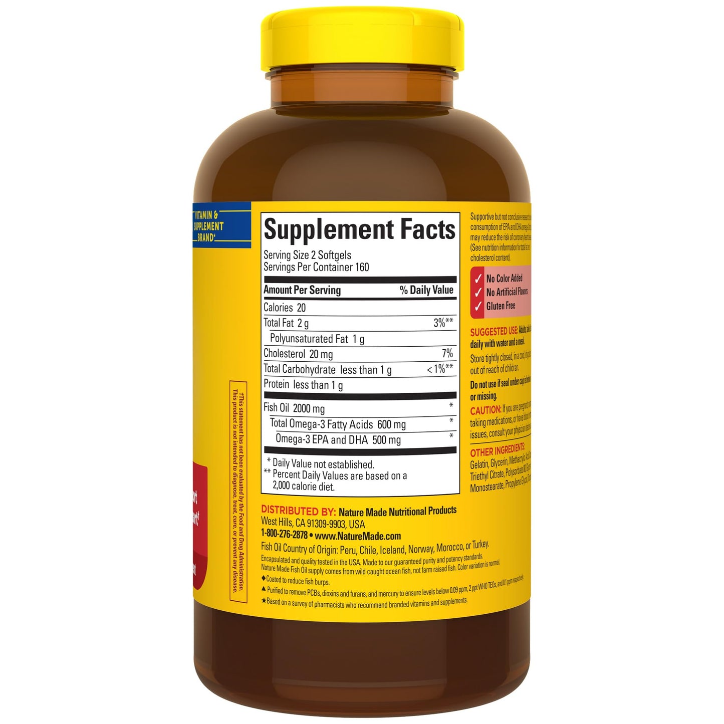 Nature Made Burp Less Fish Oil Omega-3 Supplements Softgels 320 Count