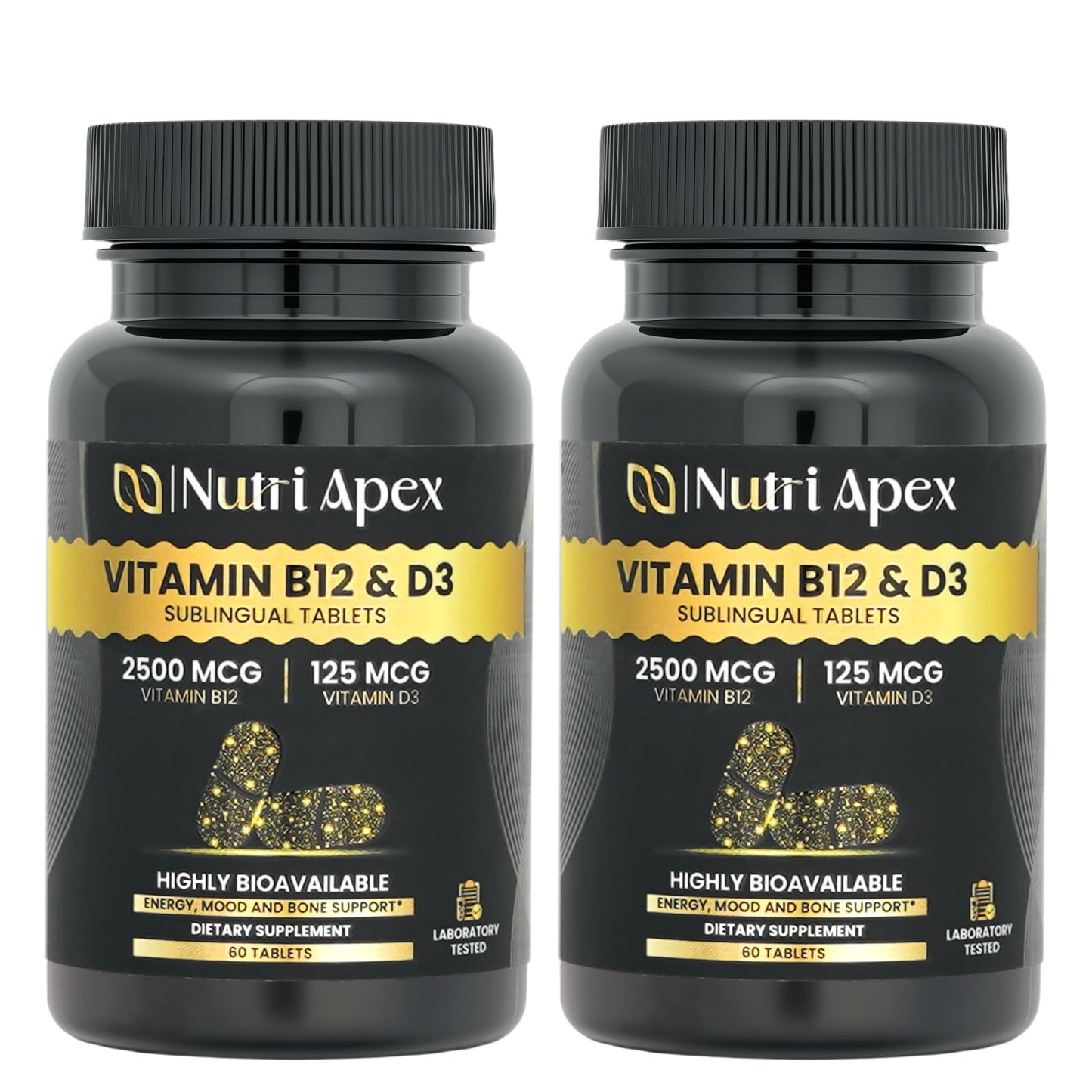 Nutri Apex Vitamin B12 2500mcg + Vitamin D3 5000 IU (125mcg) Sublingual Tablets, 120 Count