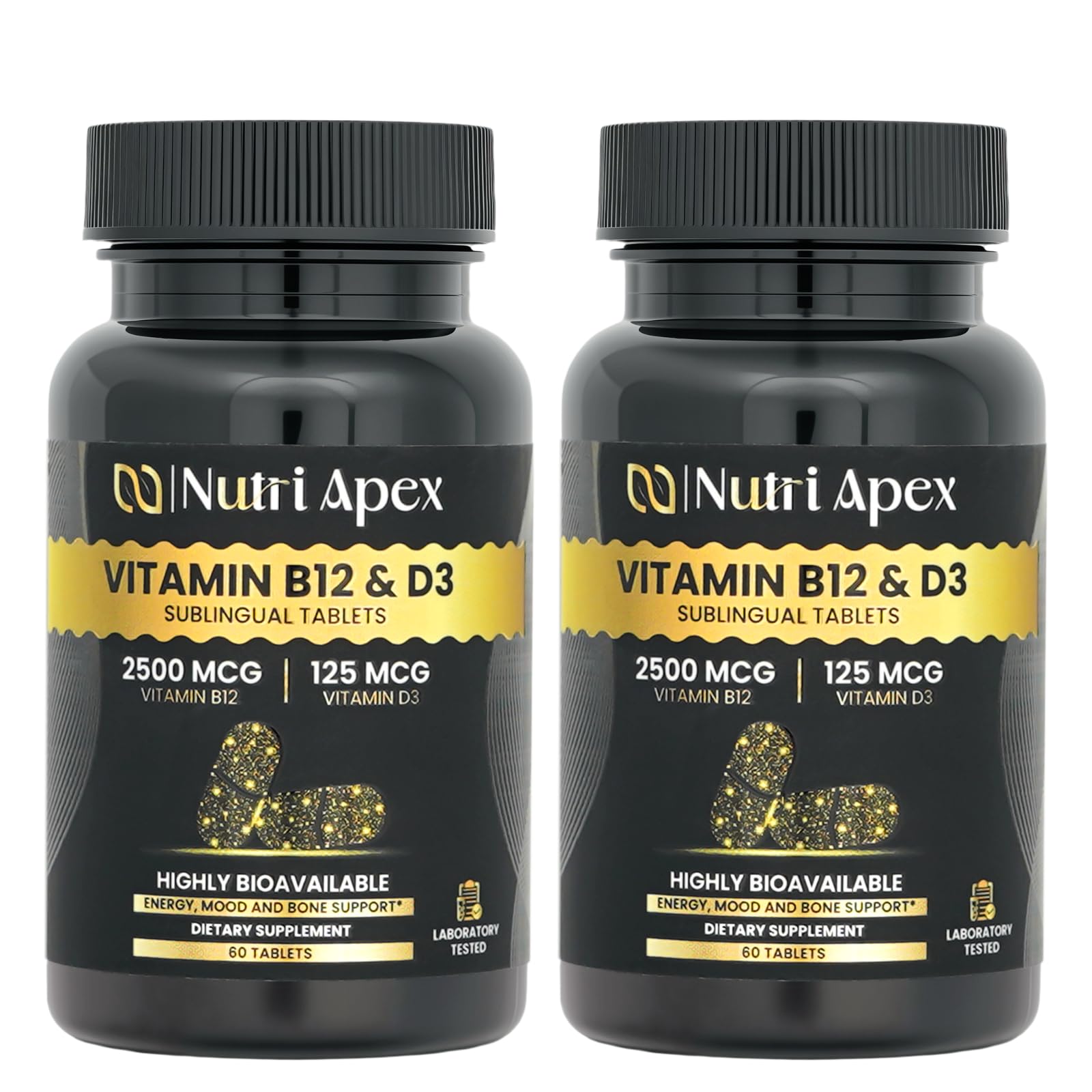 Nutri Apex Vitamin B12 2500mcg + Vitamin D3 5000 IU (125mcg) Sublingual Tablets, 120 Count