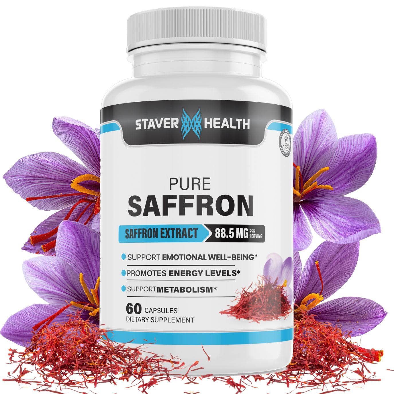 Staver Health Saffron Supplement 88.5 mg Saffron Extract Capsules, 60 Capsules