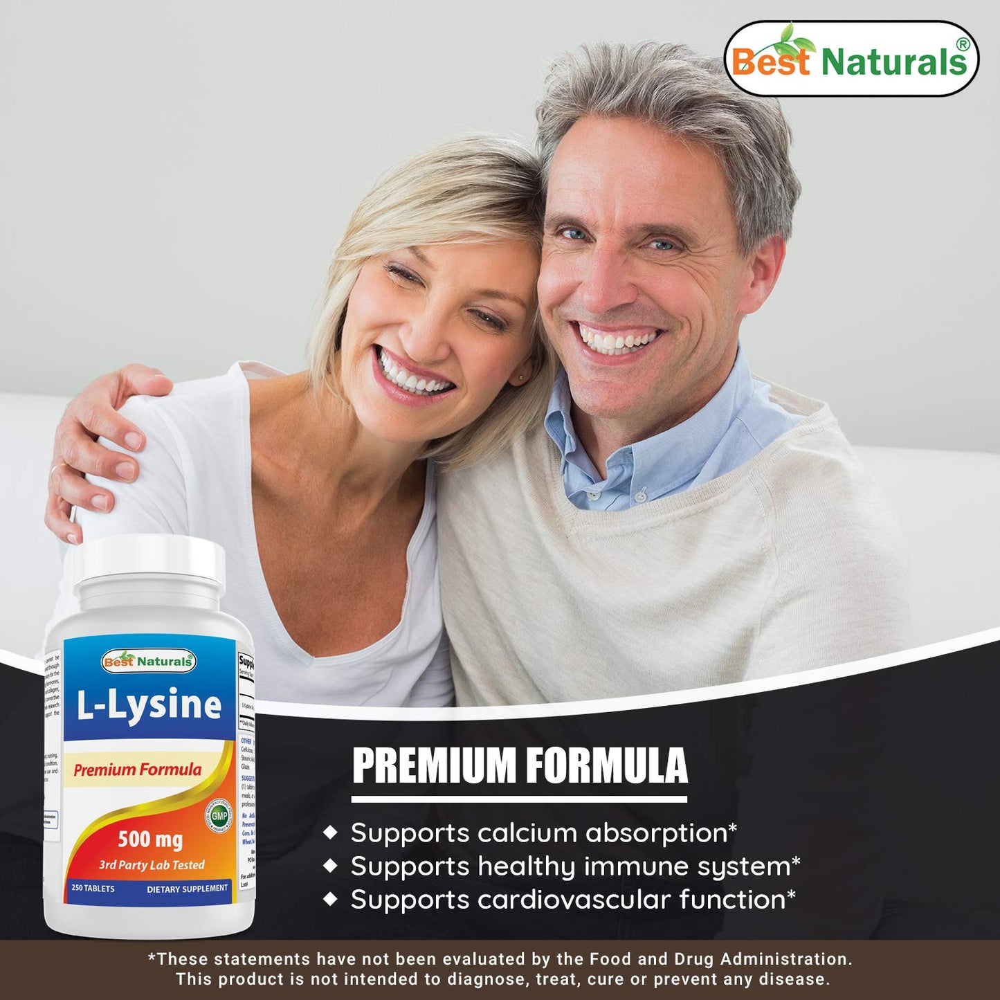 Best Naturals L-Lysine 500 mg & Vitamin C 1000 mg Tablet, 240 Tablets