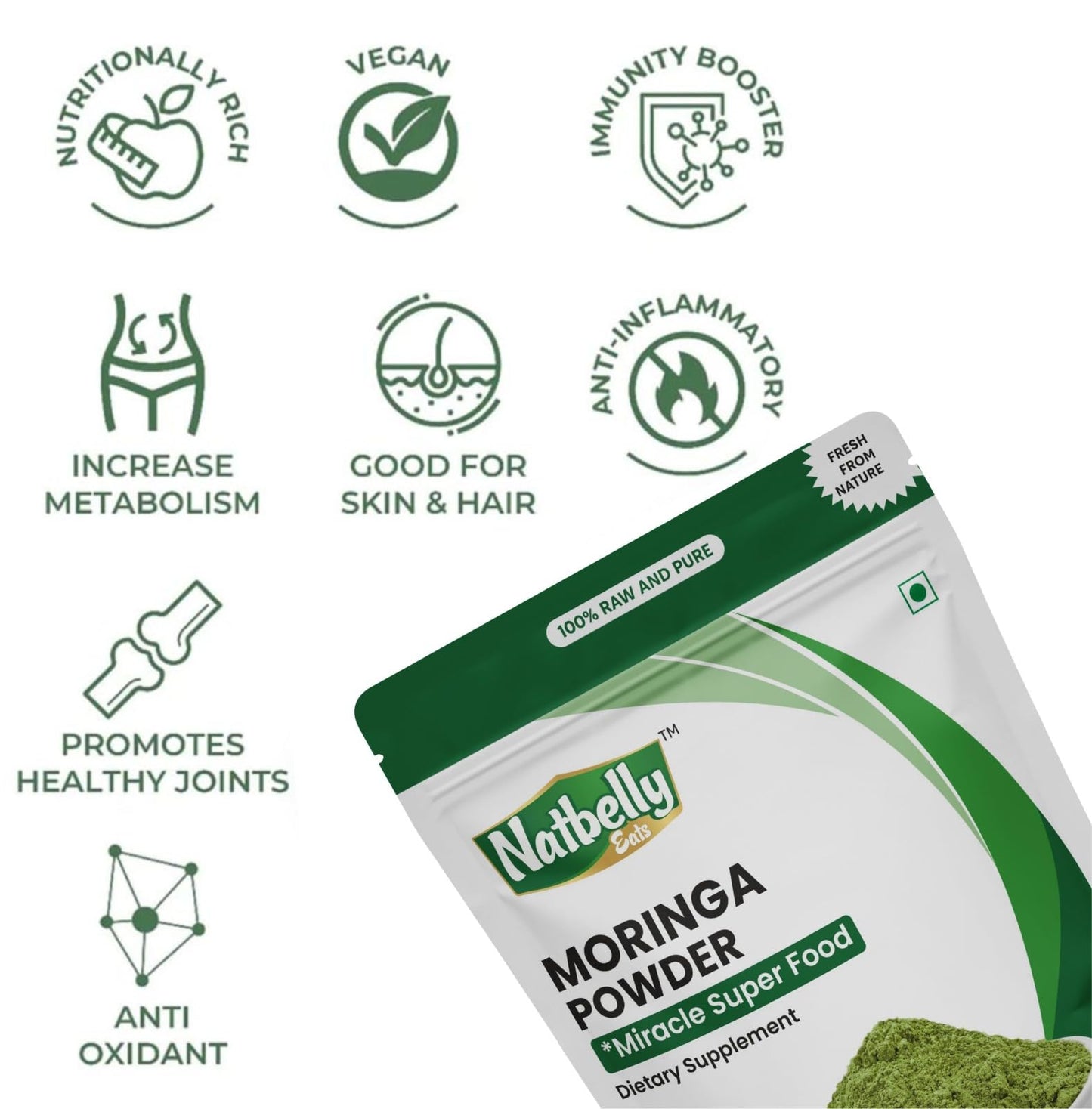 NATBELLY EATS Moringa Leaf Powder, Powder, 8 oz
