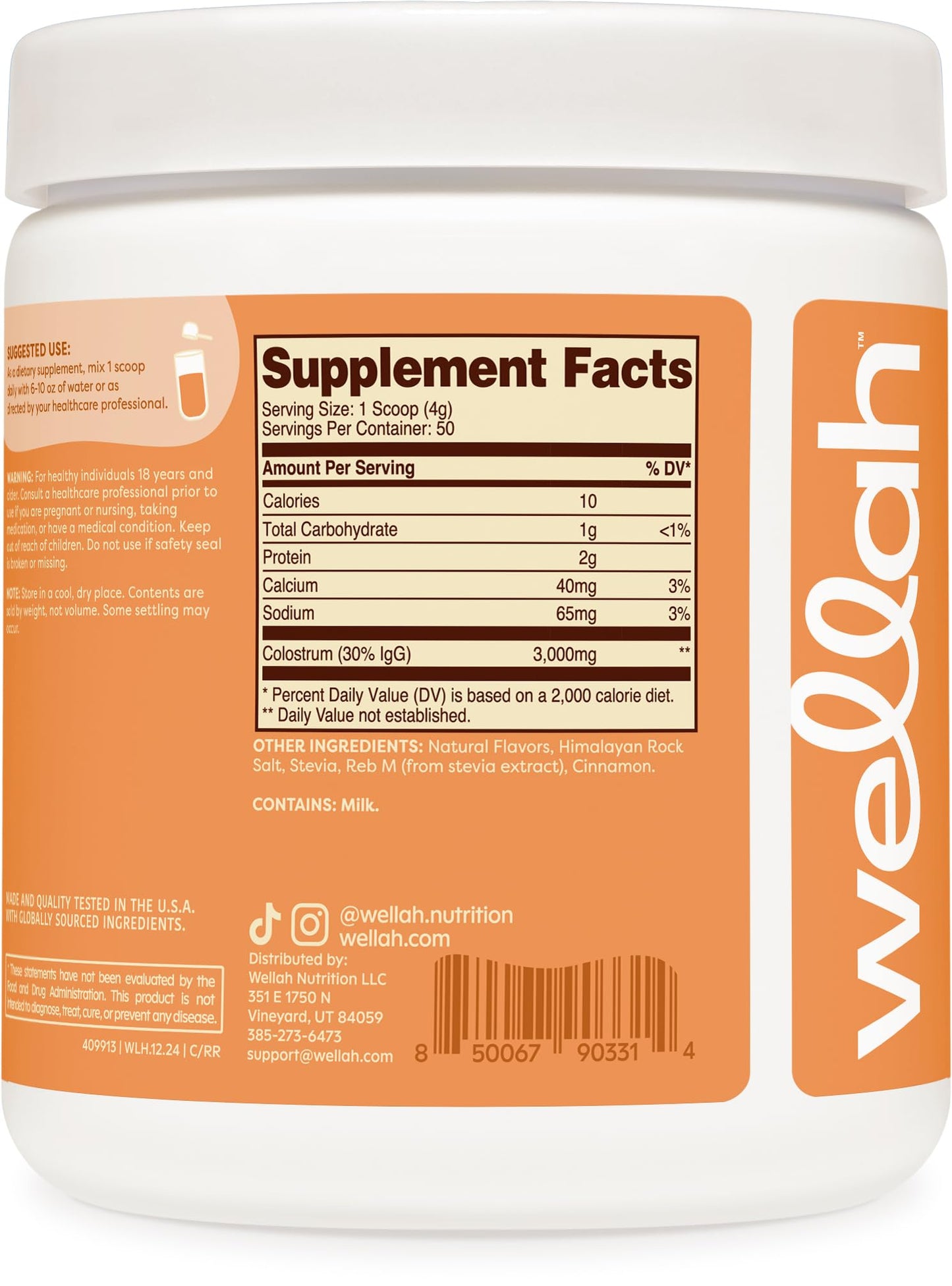 Wellah Colostrum Powder (Cinnamon Roll) 7.1 Ounce