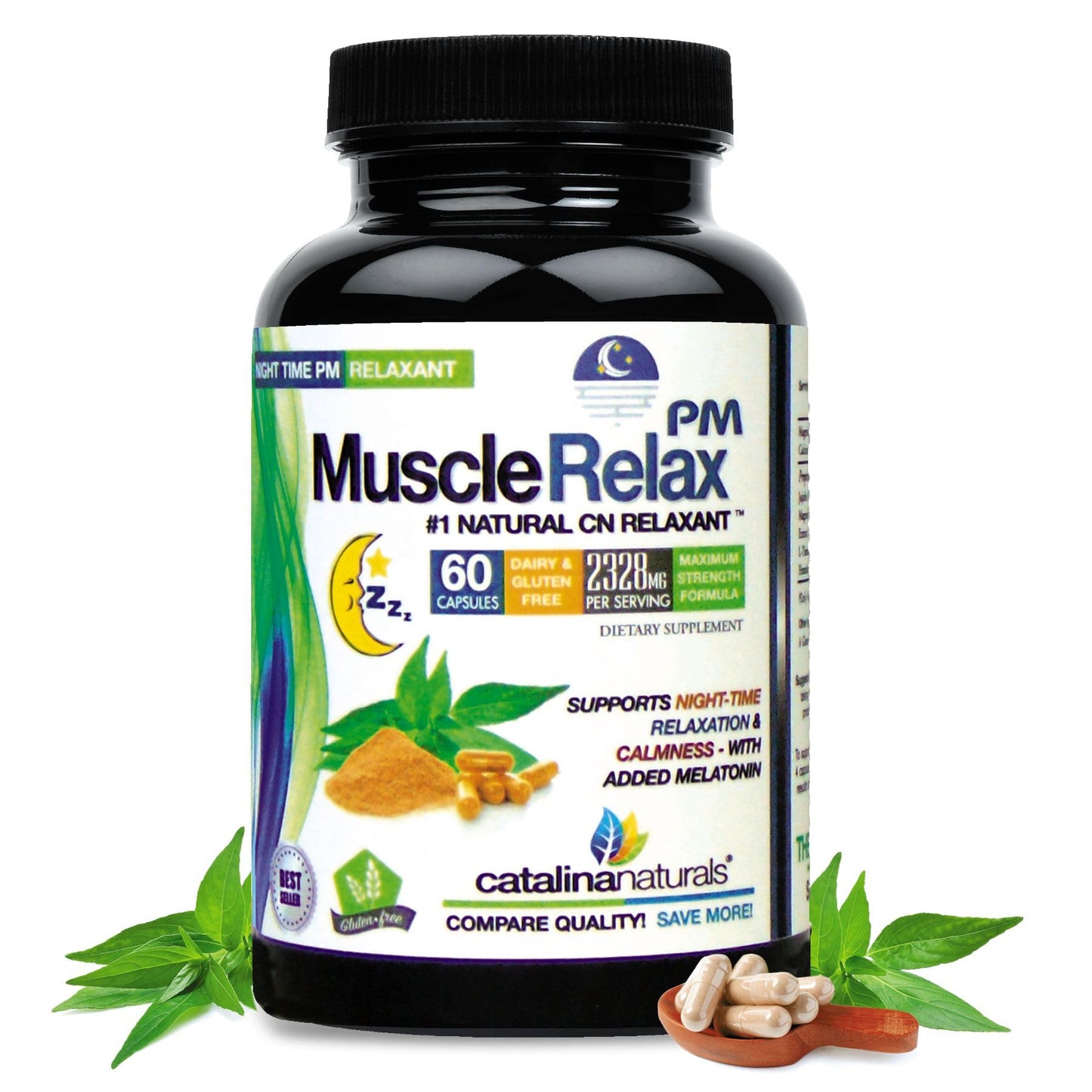 Catalina Naturals The Original Natural Muscle Relax PM Night-Time Relaxant with Magnesium for Calmness, 60 Capsules