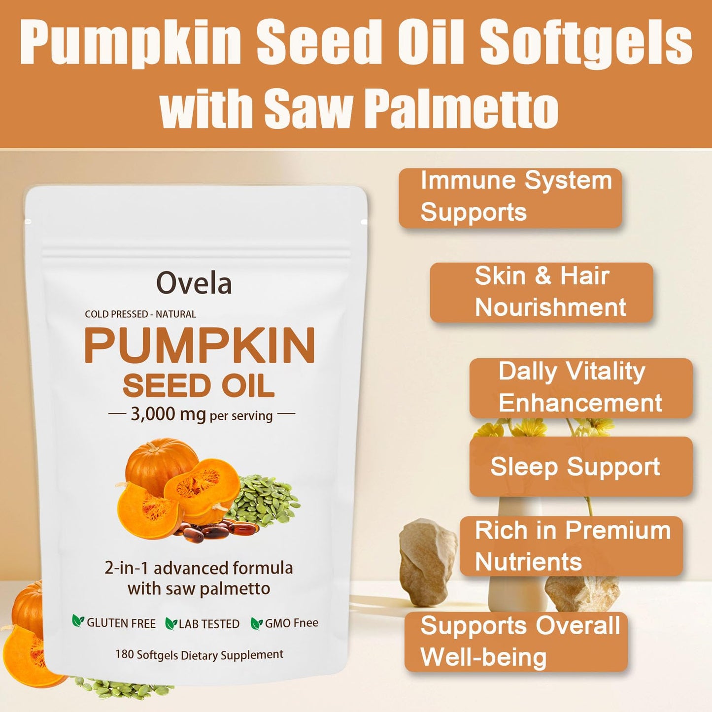 ixarco Ovela Pumpkin Seed Oil Capsules with Saw Palmetto, 1 Count