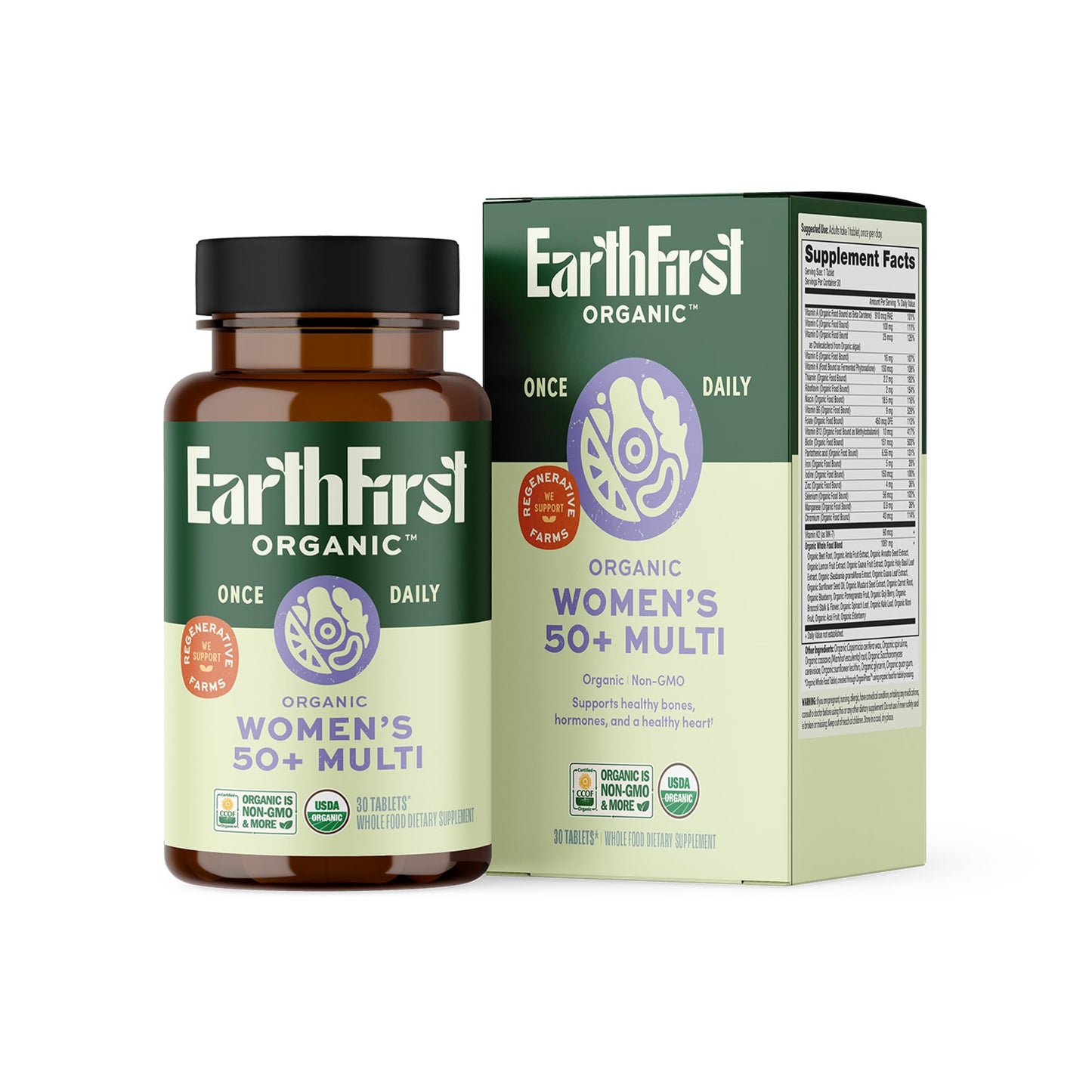 EarthFirst Organic Once Daily Multivitamin for Women 50+ Tablets, 30 Count