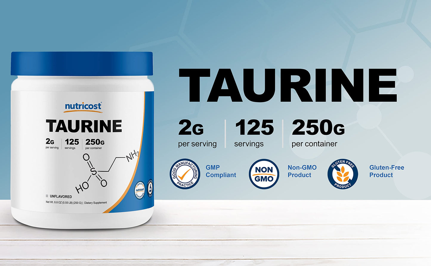 Nutricost Taurine Powder 250 Gram (Pack of 2)