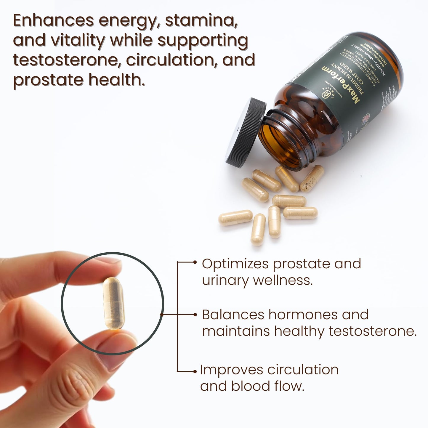 LONLIFE MaxPerform Herbal Supplement with Horny Goat Weed, Maca Root, Tongkat Ali, Tribulus Terrestris & Saw Palmetto - Daily Wellness Support for Men - 1275mg, 60 Capsules