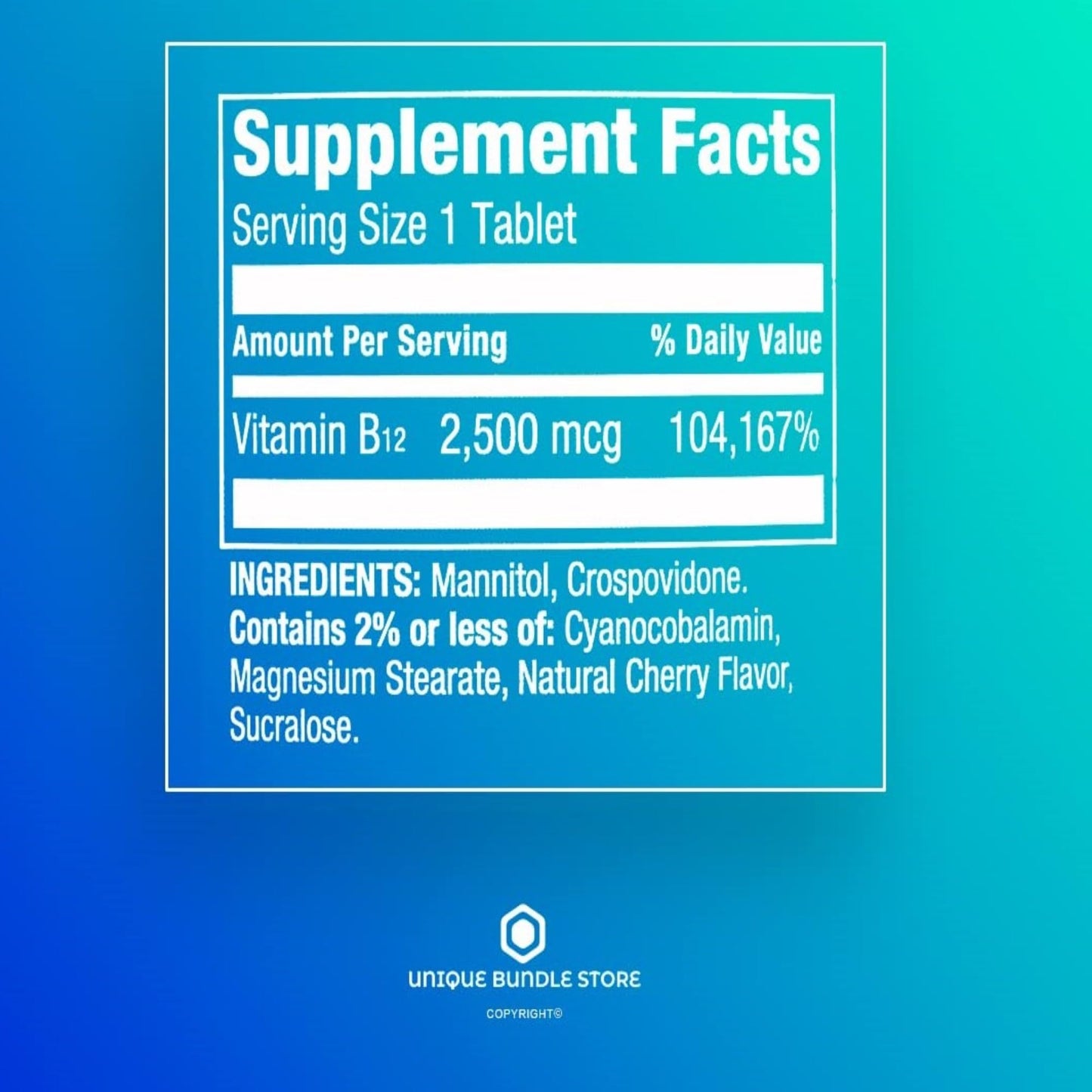 Unique Bundle Store Vitamin B12 2500 mcg Quick-Dissolve Tablets, 360 Tablets