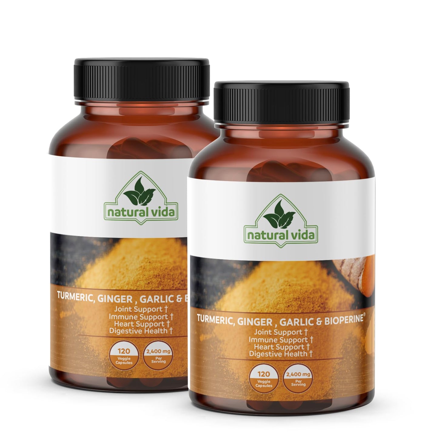 Natural Vida 4-in-1 Turmeric Garlic Ginger with Bioperine 2,400 mg Capsule, 240 Count